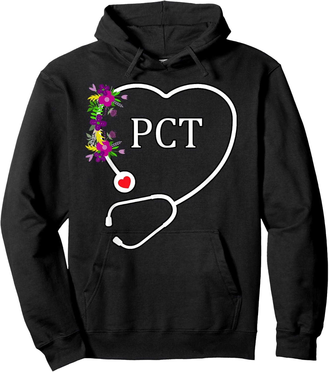 PCT Patient Care Technician Tech Floral Heart Stethoscope Hoodie - Hoodie | Black
