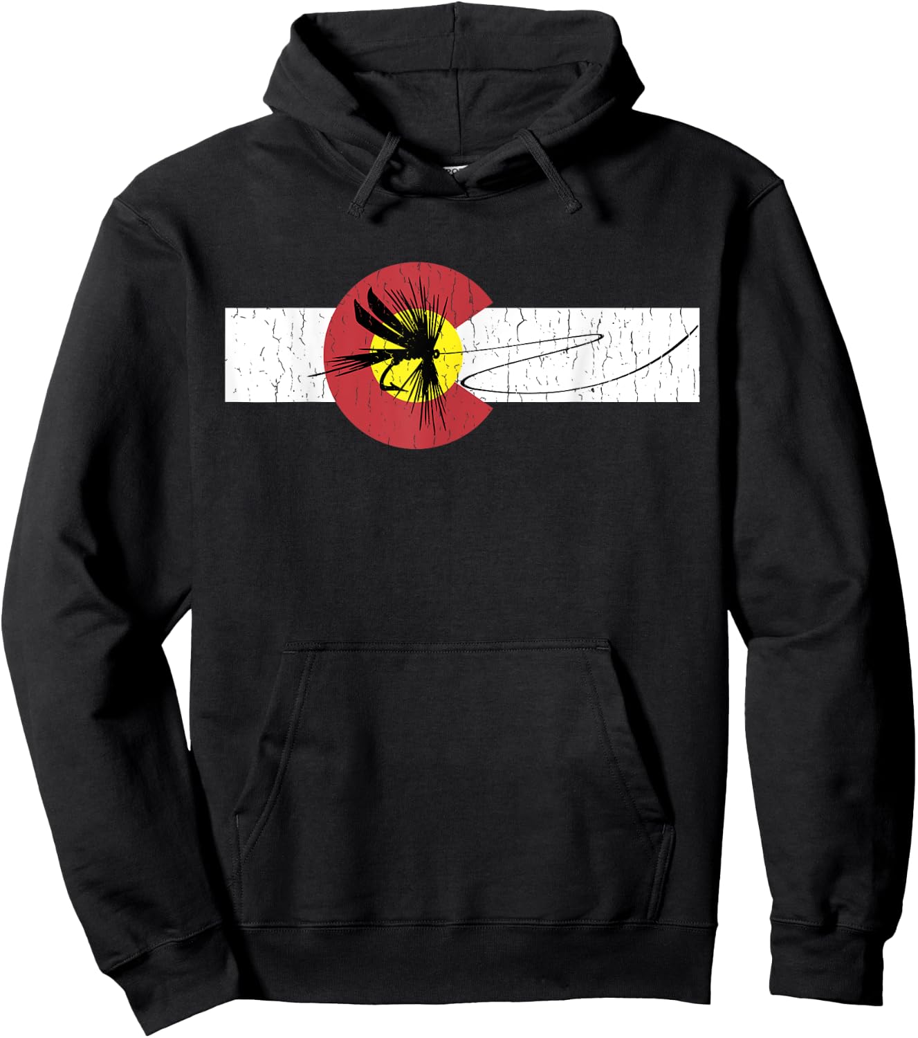 Colorado Flag with Fly Fishing Design Hoodie - Hoodie | Black