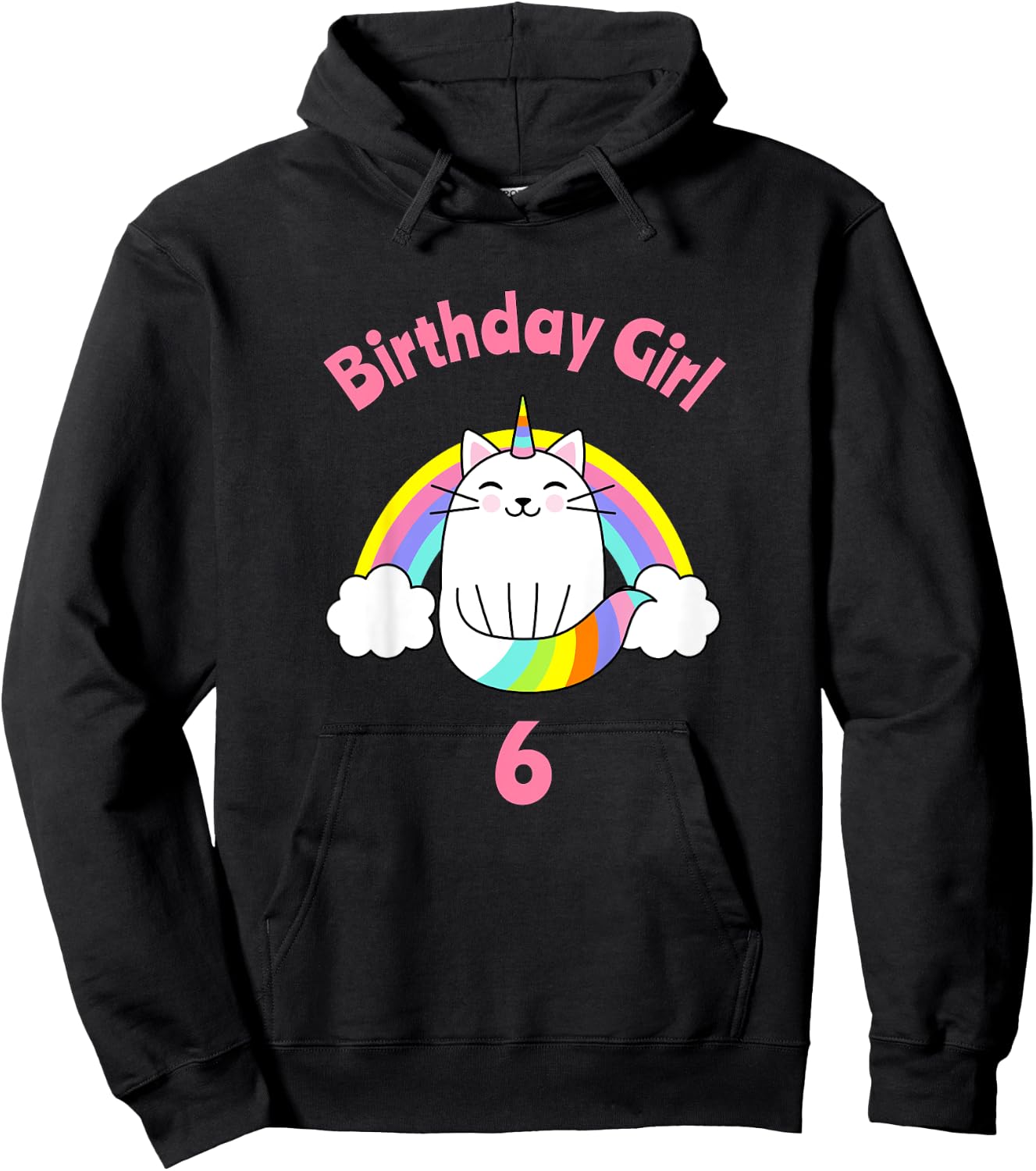 Kids 6th Birthday Shirt Girl Caticorn Sixth Cat Six Outfit Hoodie - Hoodie | Black
