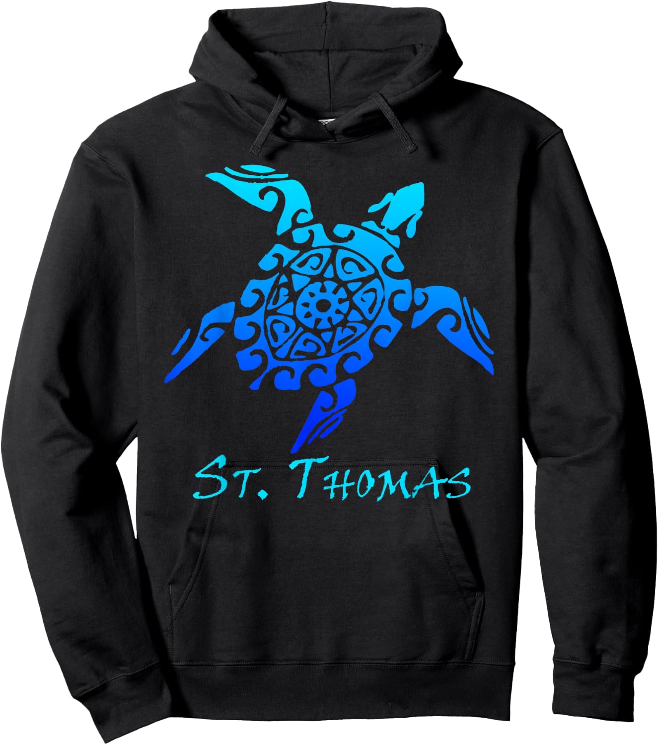 St. Thomas Tribal Sea Turtle Tattoo Style Vacation Hoodie - Hoodie | Black
