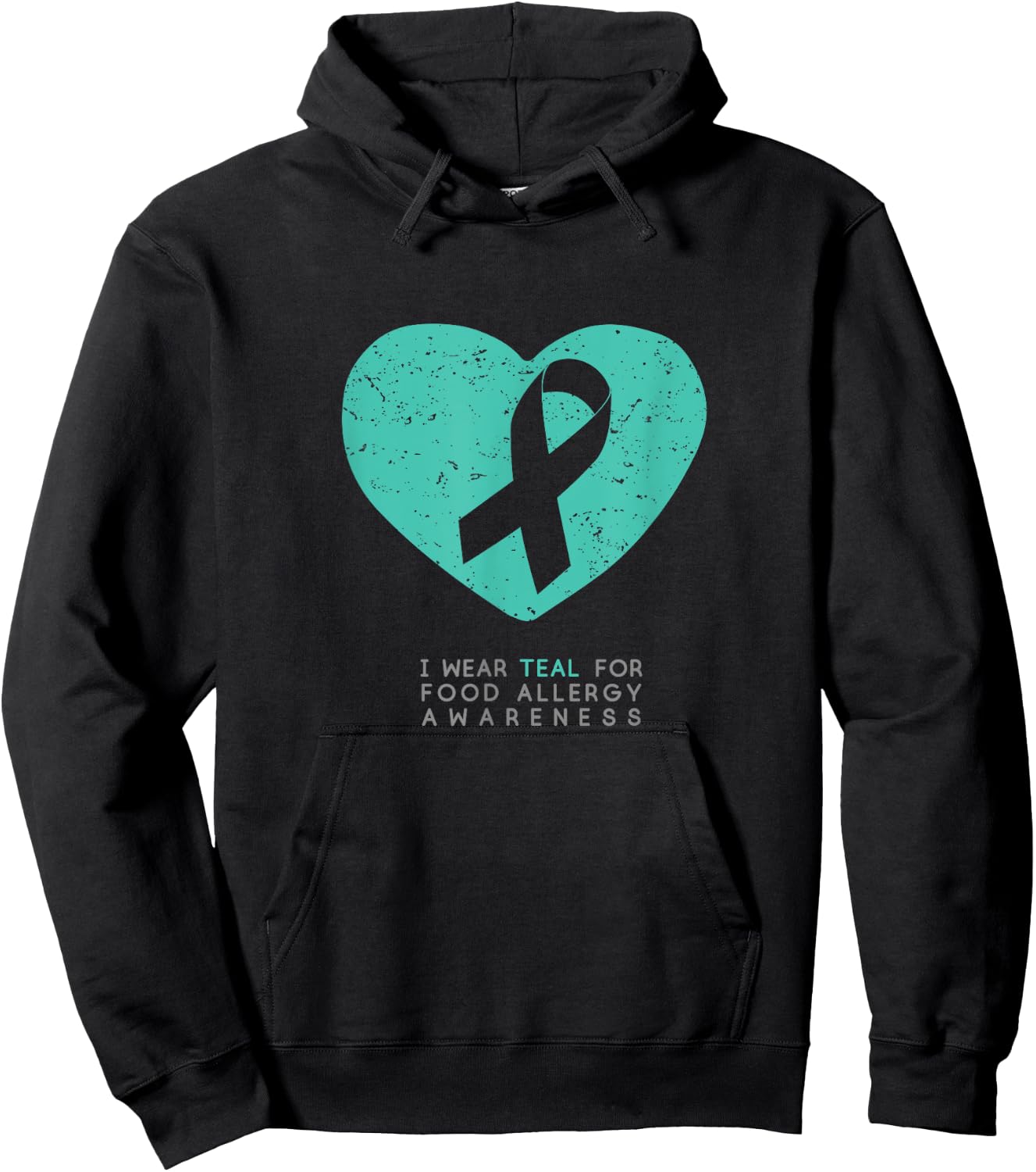 Food Allergy Awareness Shirt Teal Heart Ribbon Hoodie - Hoodie | Black