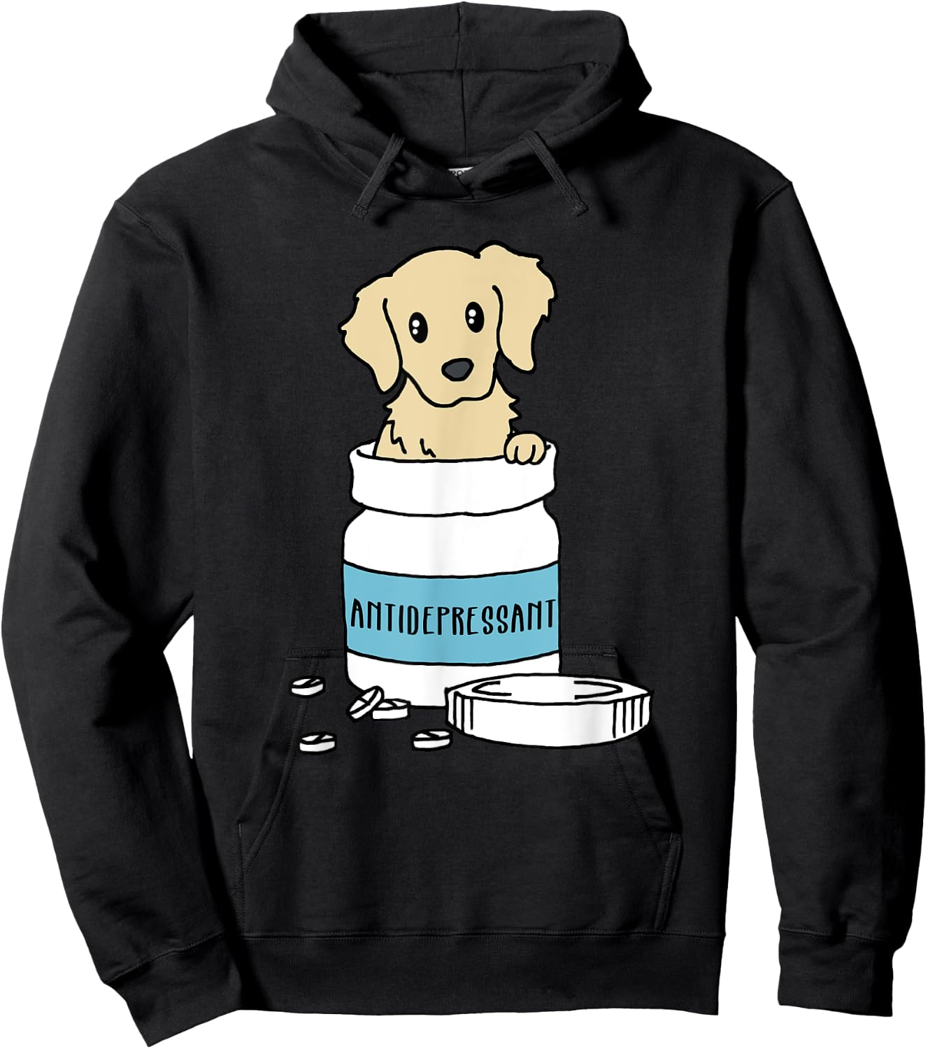 Dog Antidepressant | Funny Golden Retriever Dog Shirt Hoodie - Hoodie | Black