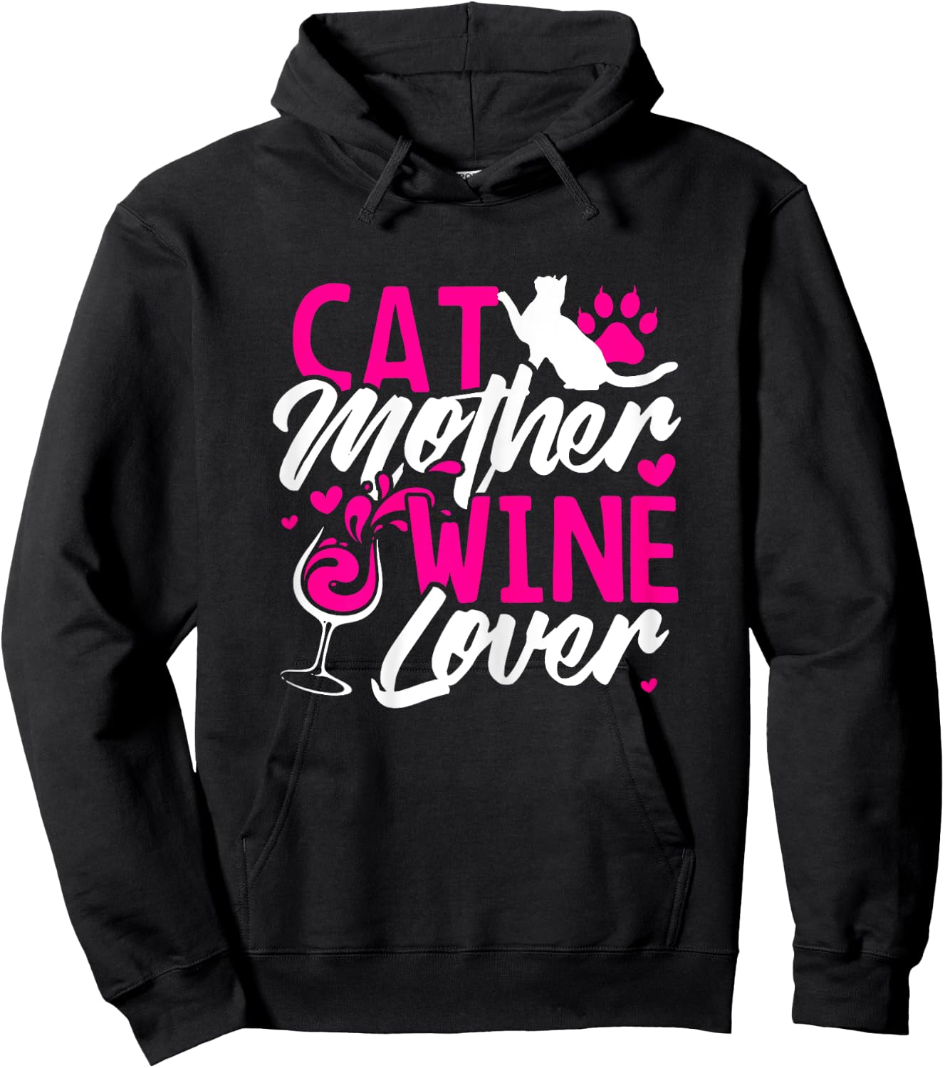 Cat Mother Wine Lover T Shirt funny Mom Gift Women Hoodie - Hoodie | Black