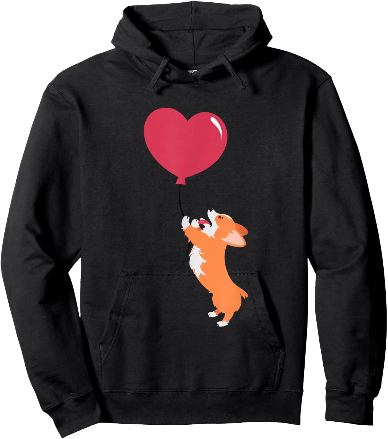 ROSS BOSS Cute Corgi Puppy Dog Holding A Valentines Balloon -Adults Kids Black Short Sleeve Valentine's Day Dog Themed Hoodie - Hoodie | Black