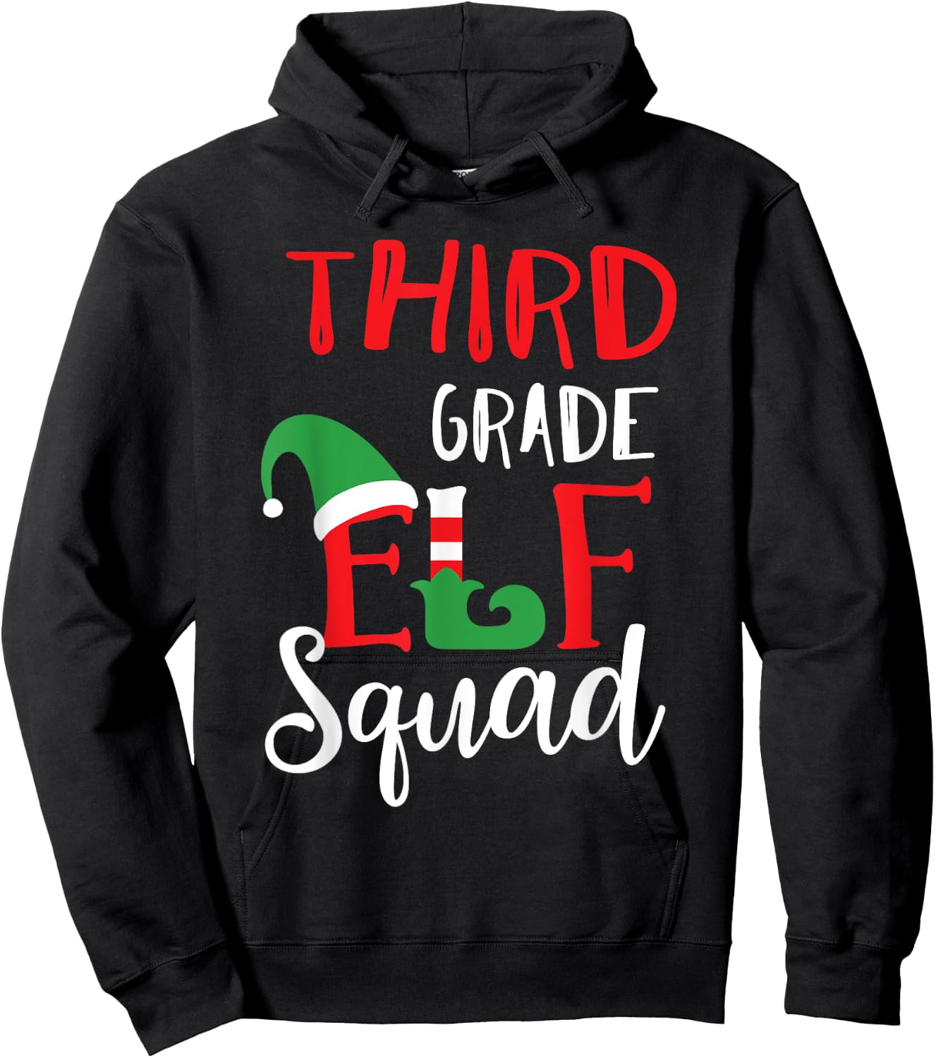 Elf Squad Third Grade Christmas Teacher Top Hoodie - Hoodie | Black