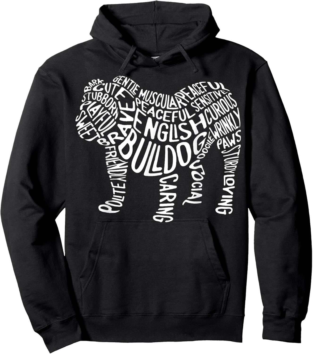 English Bulldog Typography T shirt Word Art Funny Dog Gift Hoodie - Hoodie | Black