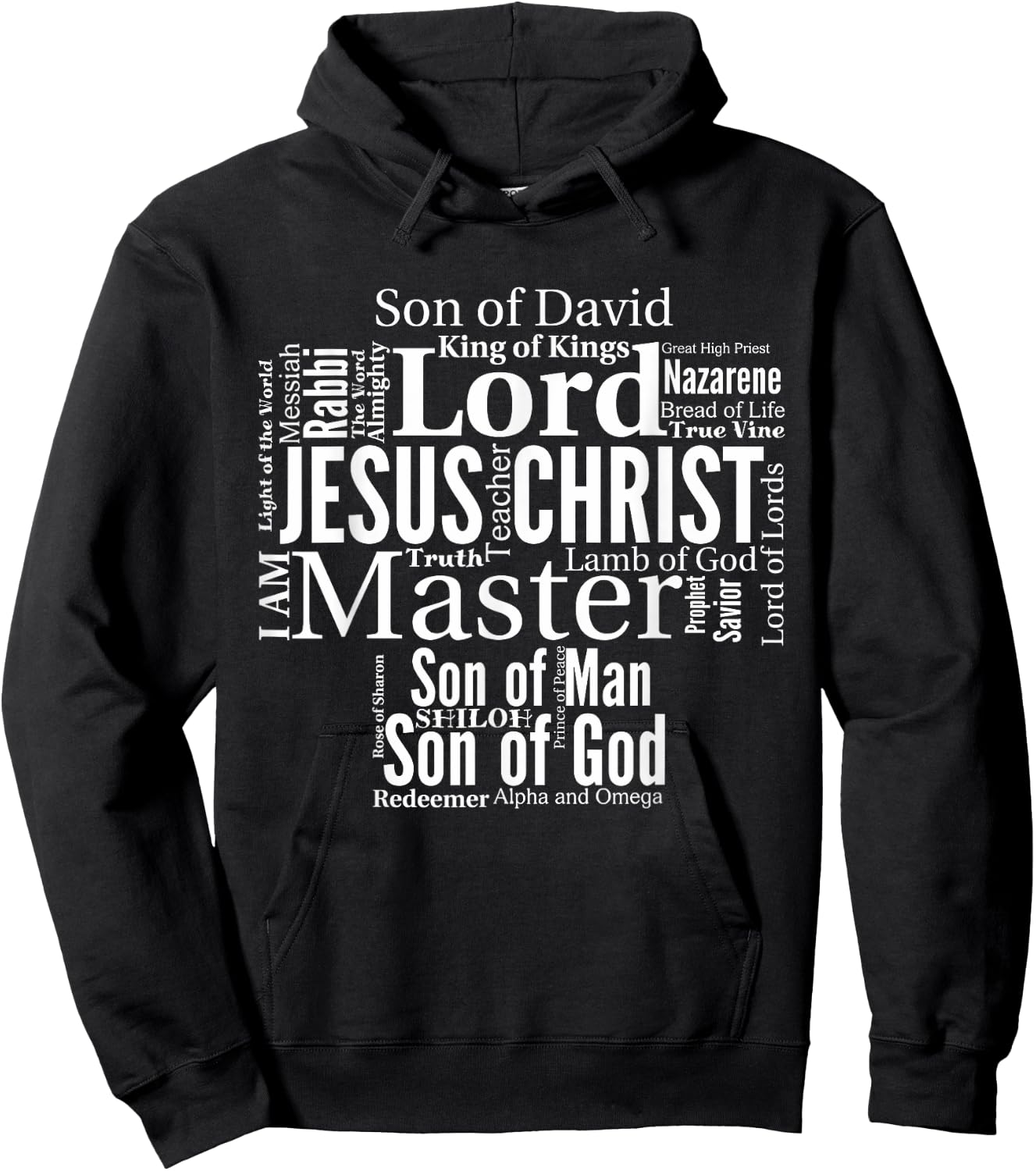 The Names of Jesus white text Hoodie - Hoodie | Black