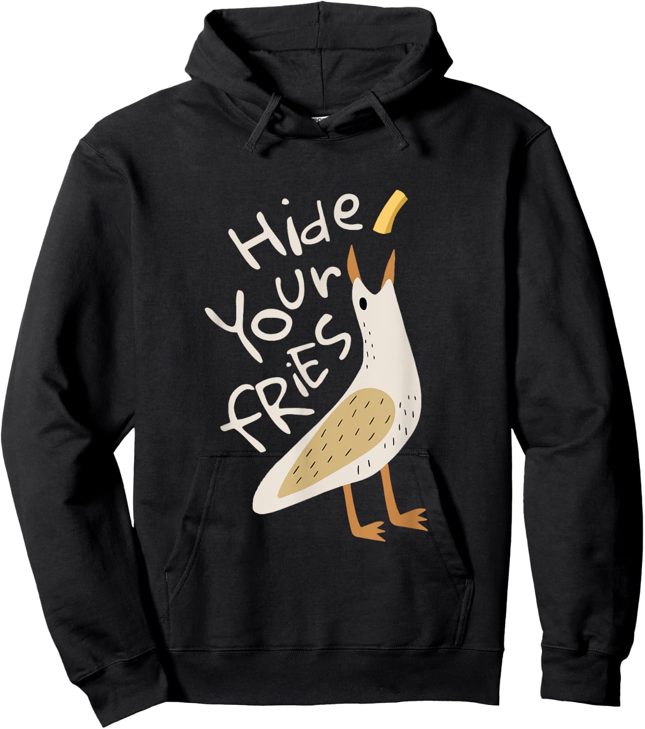 Hide Your Fries Funny Seagull Whimsical Food Humor Hoodie - Hoodie | Black