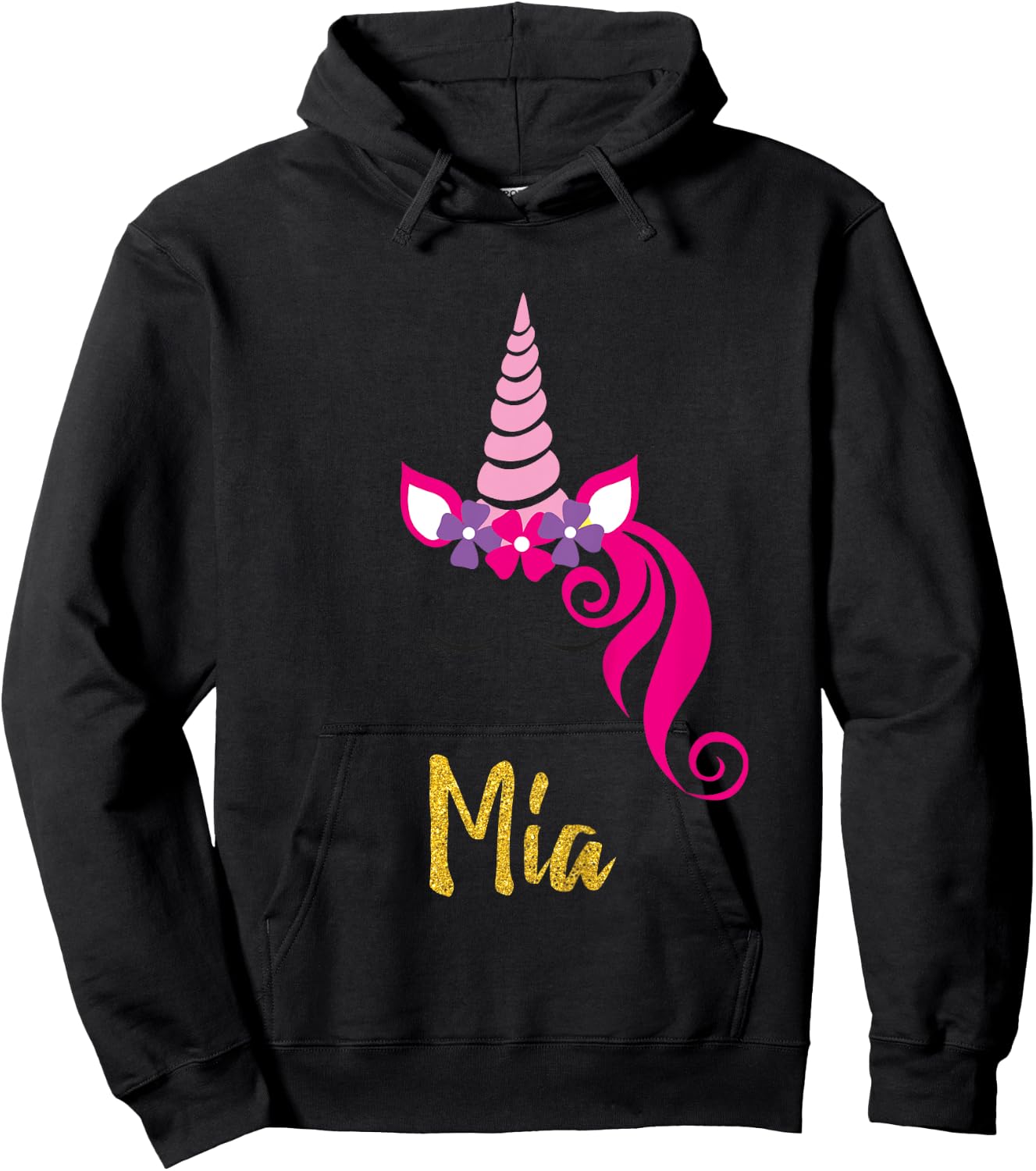 Kids Mia Unicorn Shirt Girls Personalized Name Mia Gift Hoodie - Hoodie | Black