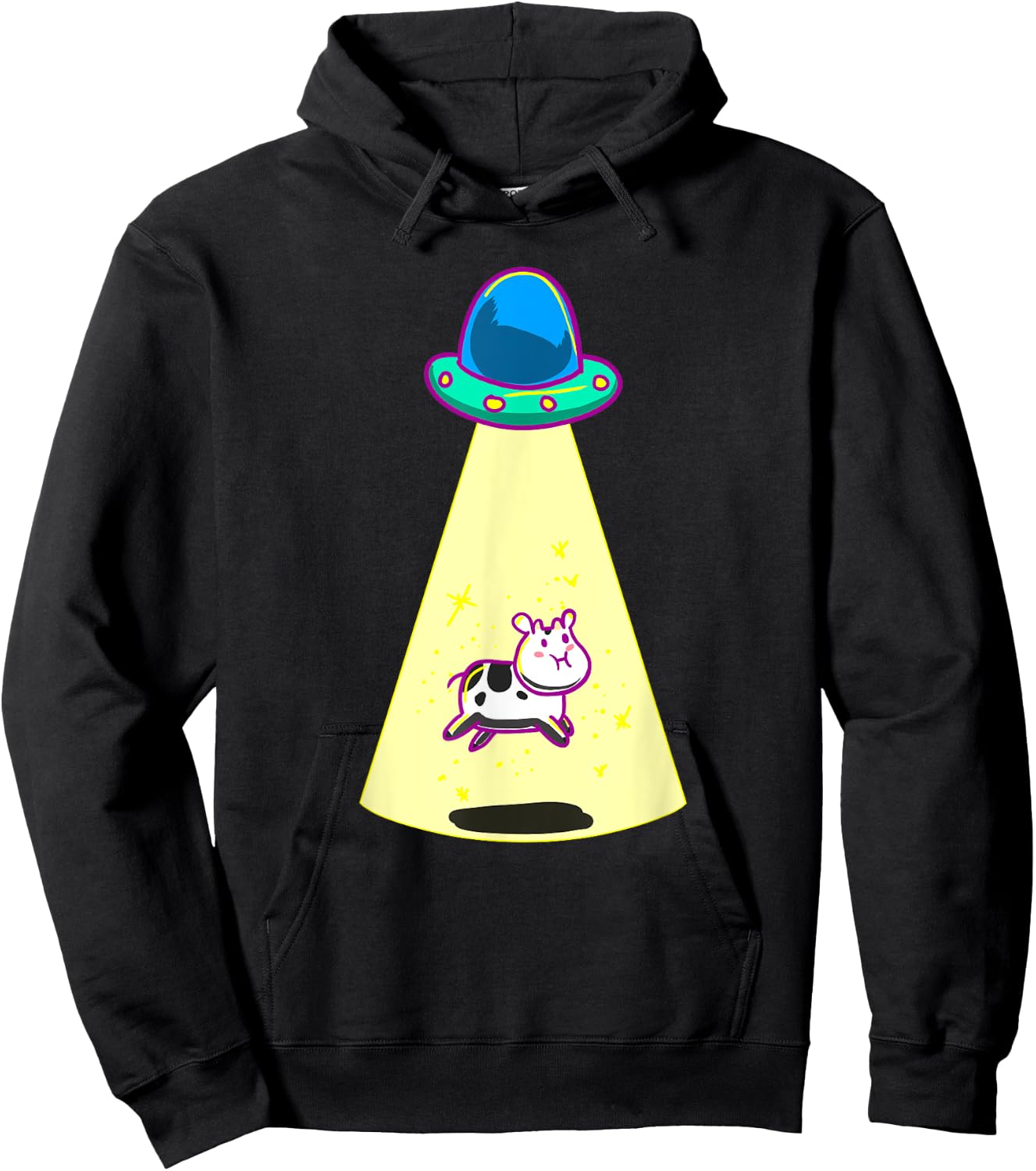 UFO Taking Cow Funny Galaxy Spaceship Alien Farm Animal Gift Hoodie - Hoodie | Black
