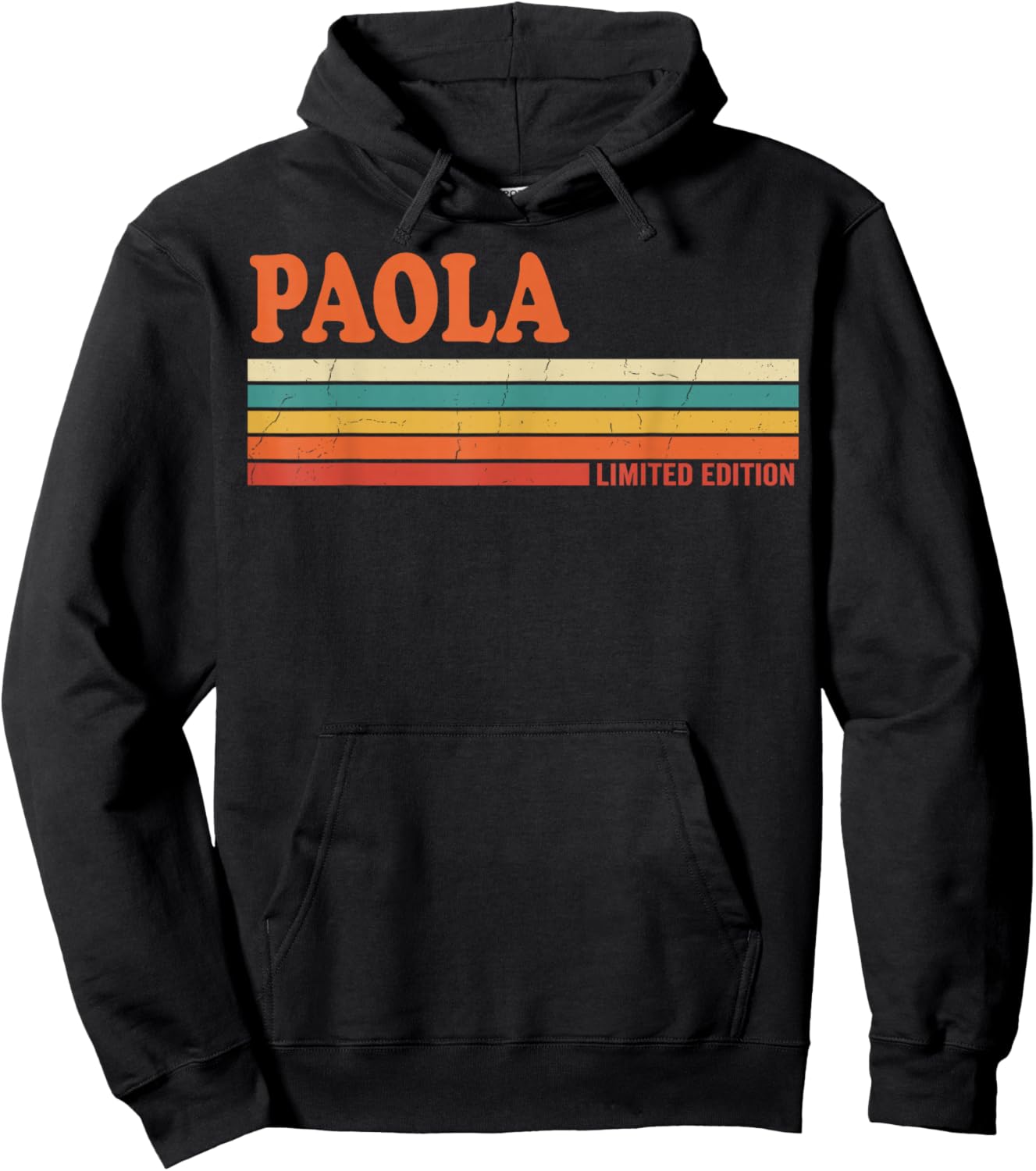 Paola Retro Personalized First Name Vintage Stripes Hoodie - Hoodie | Black