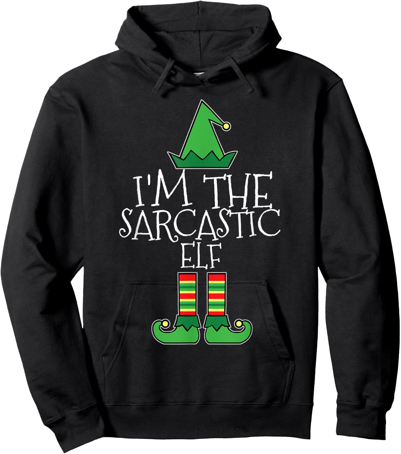 I'm The Sarcastic Elf Matching Family Christmas T Shirt PJs Hoodie - Hoodie | Black