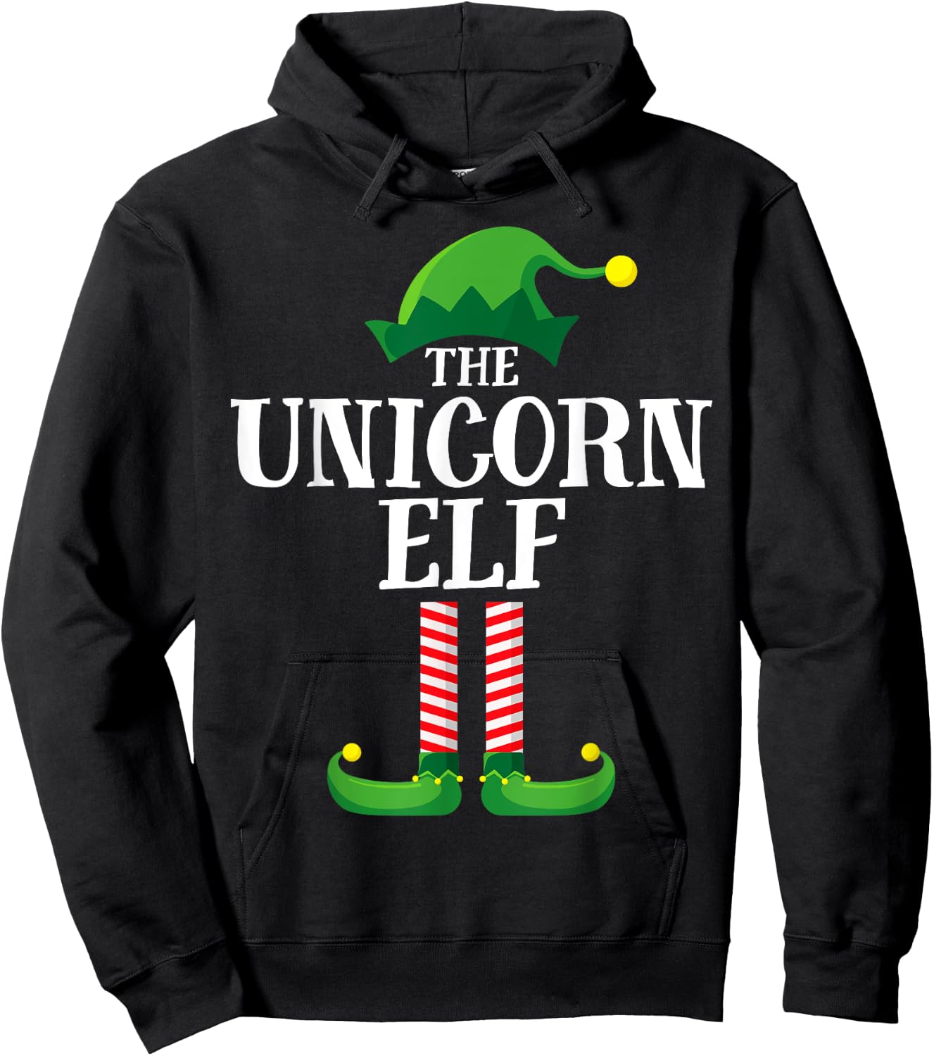 Unicorn Elf Matching Family Group Christmas Party Pyjamas Hoodie - Hoodie | Black