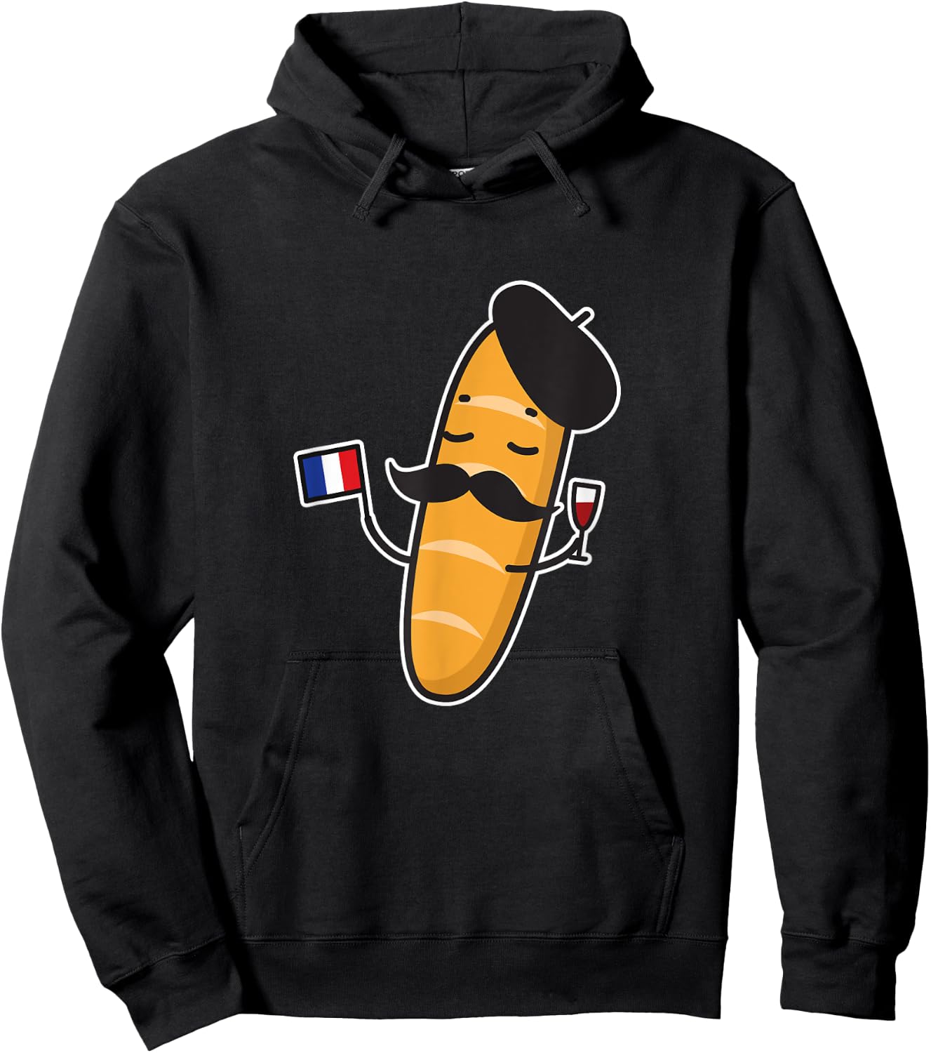 French Baguette Holding A French Flag And Wine Glass Shirt Hoodie - Hoodie | Black