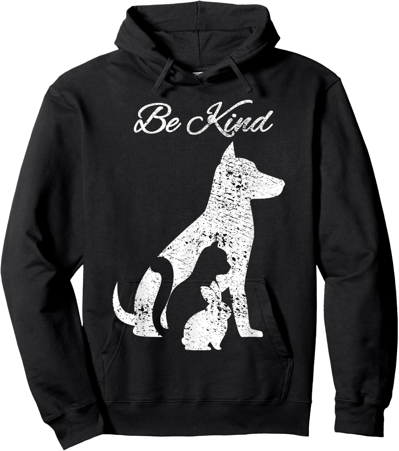 Be Kind to Animals Love Pet Cat Dog Rabbit Distressed Hoodie - Hoodie | Black