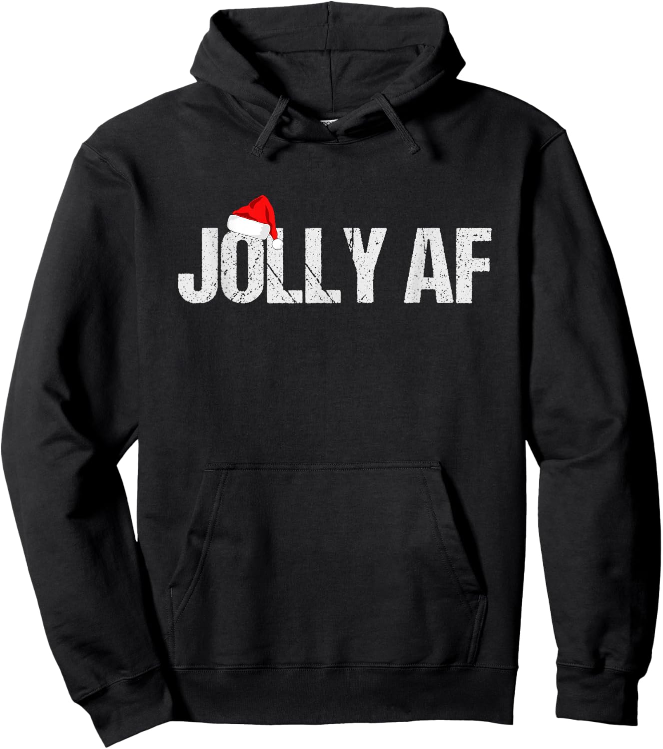 Funny Christmas Shirts, Gifts & Pajamas Santa Hat Jolly AF Hoodie - Hoodie | Black