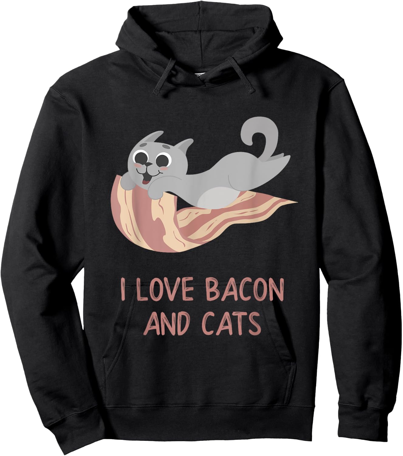 I Love Bacon And Cats - Funny Kitty Hoodie - Hoodie | Black