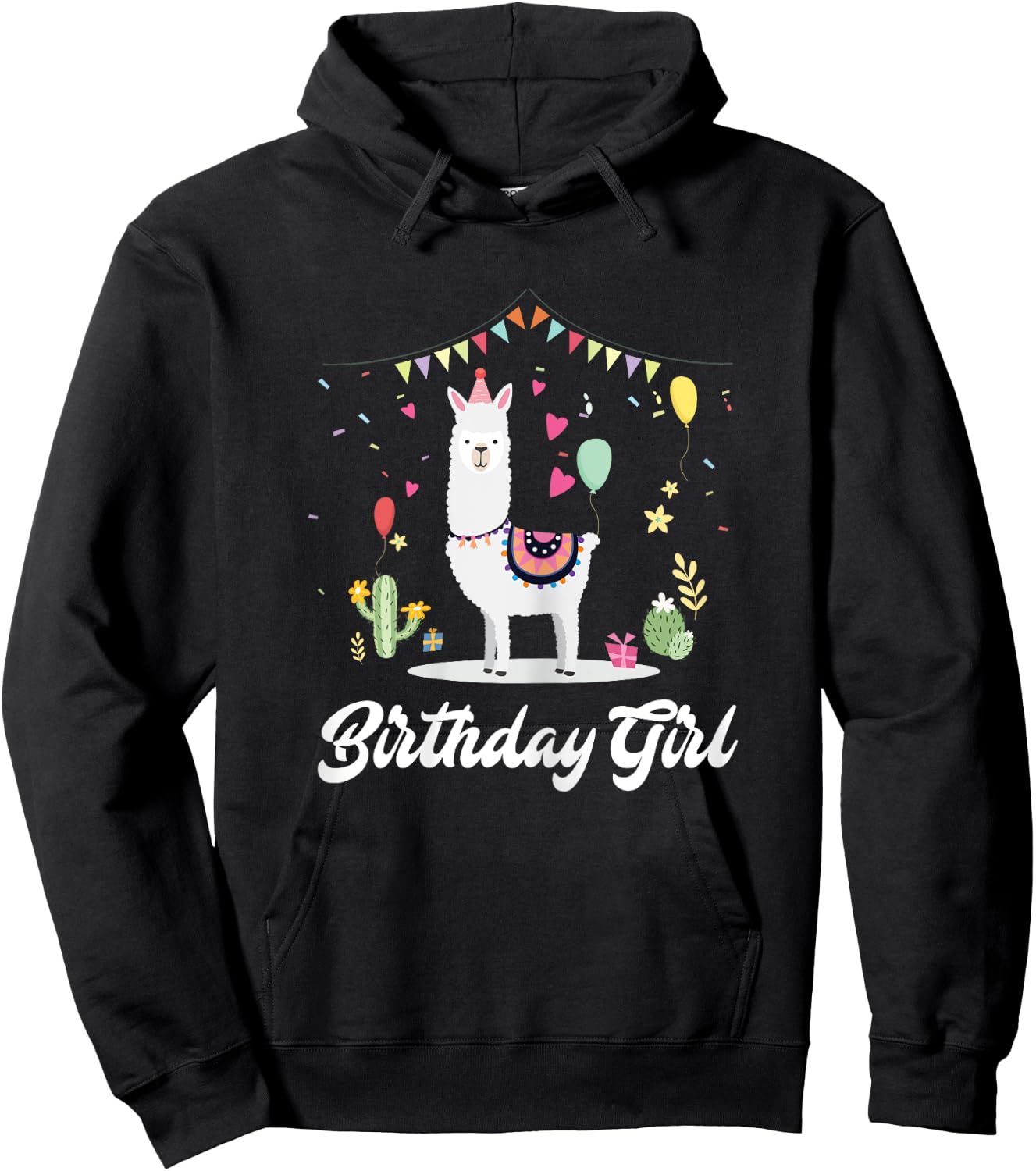 Cute Alpaca Llama Cactus Girls Birthday Party Animal Gift Hoodie - Hoodie | Black