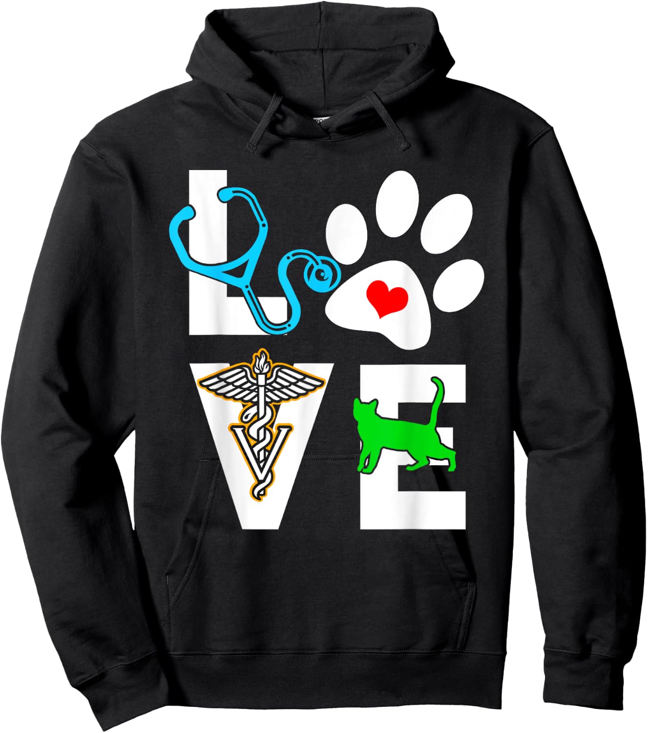Love With Paw Print Stethoscope Veterinary Medicine Hoodie - Hoodie | Black