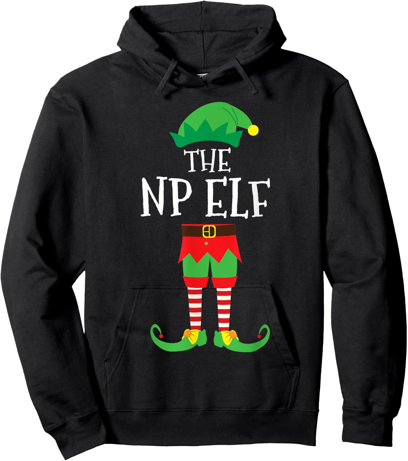 NP Nurse Practitioner Elf Matching Christmas Party Pajama Hoodie - Hoodie | Black