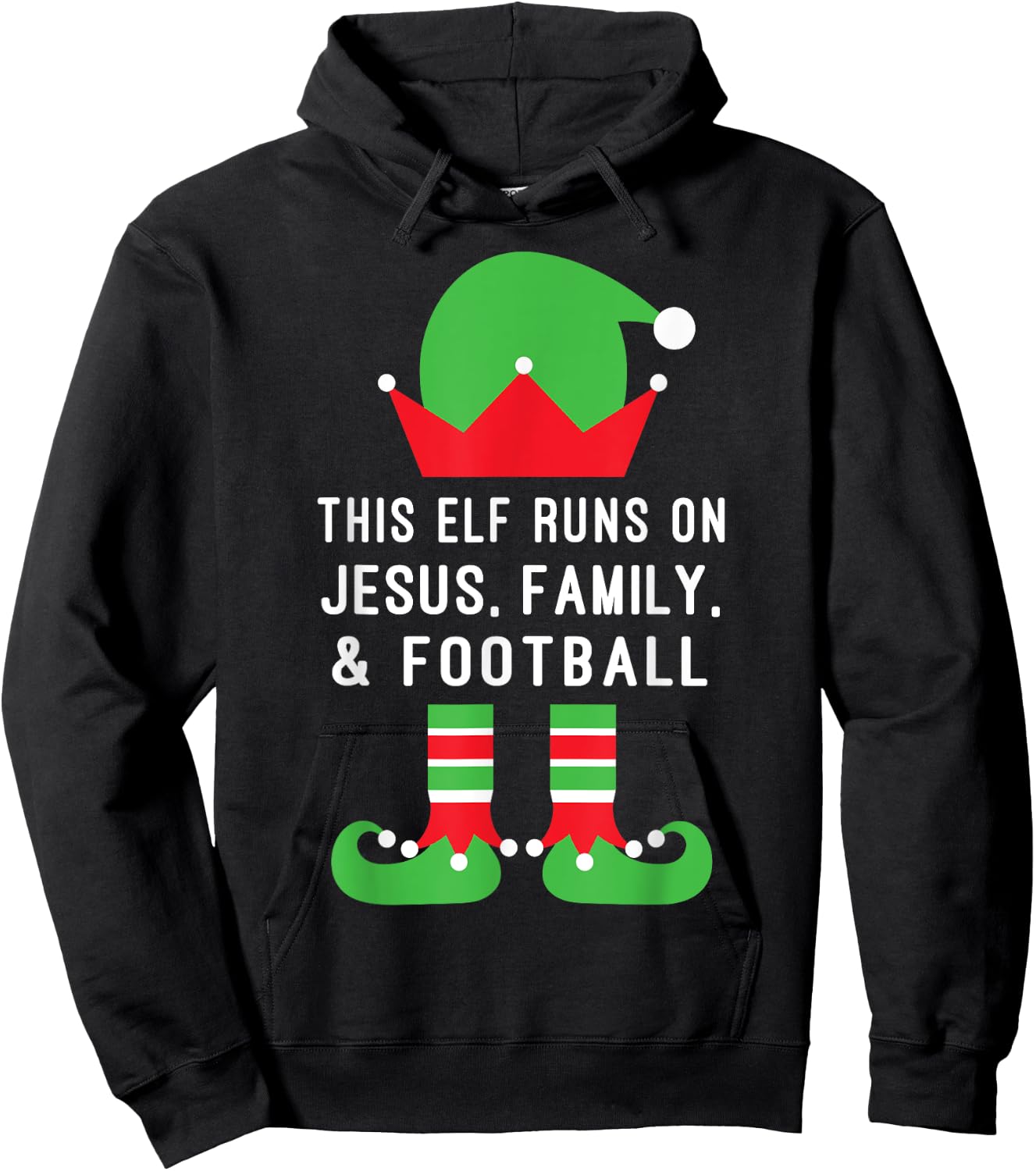 This Elf Runs On Jesus,Family, Football Christian Christmas Hoodie - Hoodie | Black