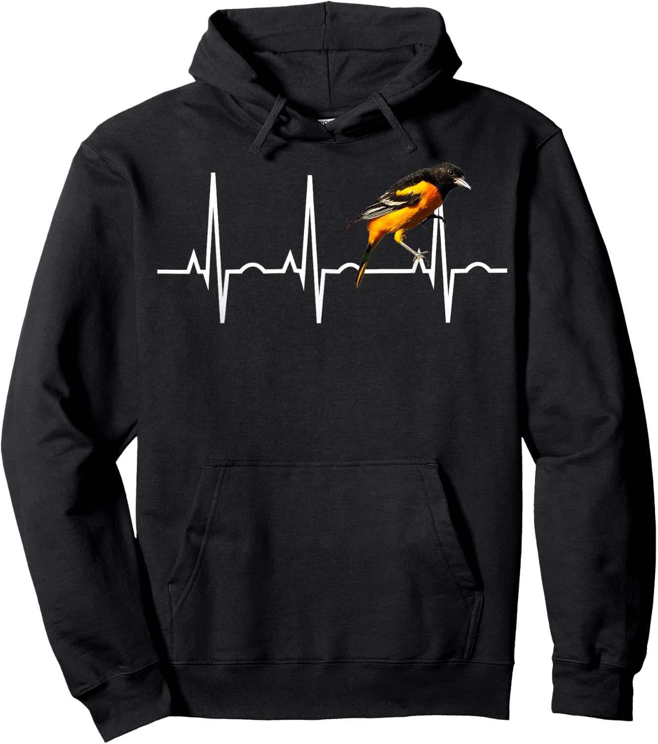 Oriole Shirt for Birders - Baltimore Oriole Heartbeat Hoodie - Hoodie | Black