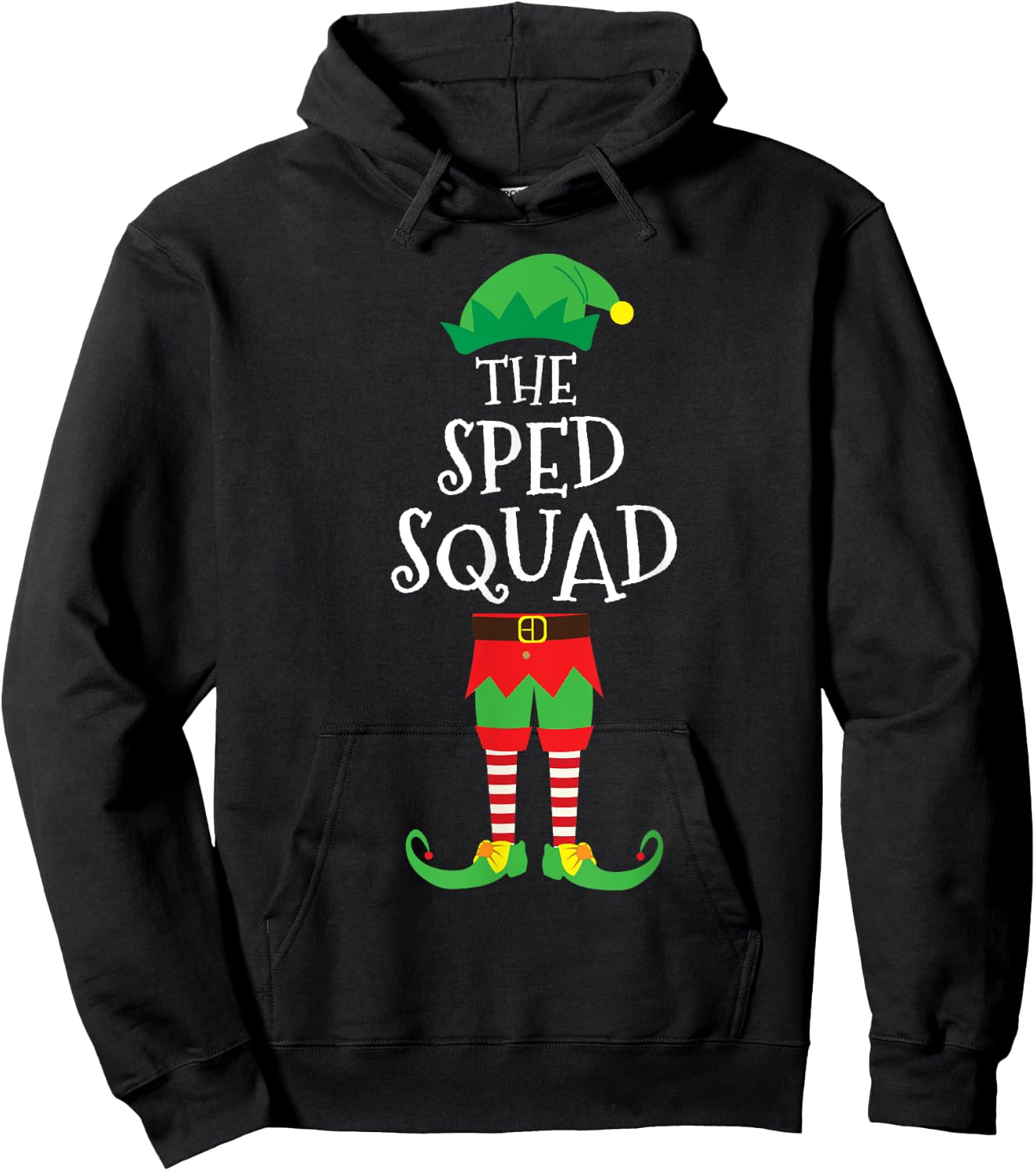 SPED Squad Elf Teacher Matching Christmas Party Pajama Hoodie - Hoodie | Black