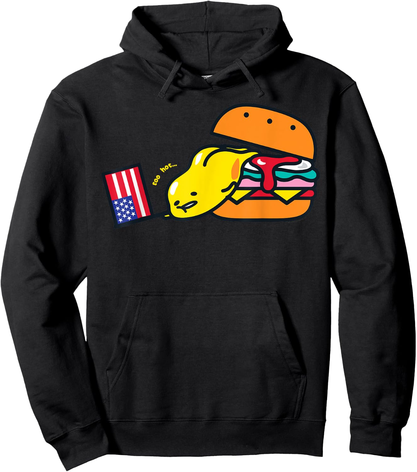 Gudetama Summer Too Hot USA Hamburger Hoodie - Hoodie | Black