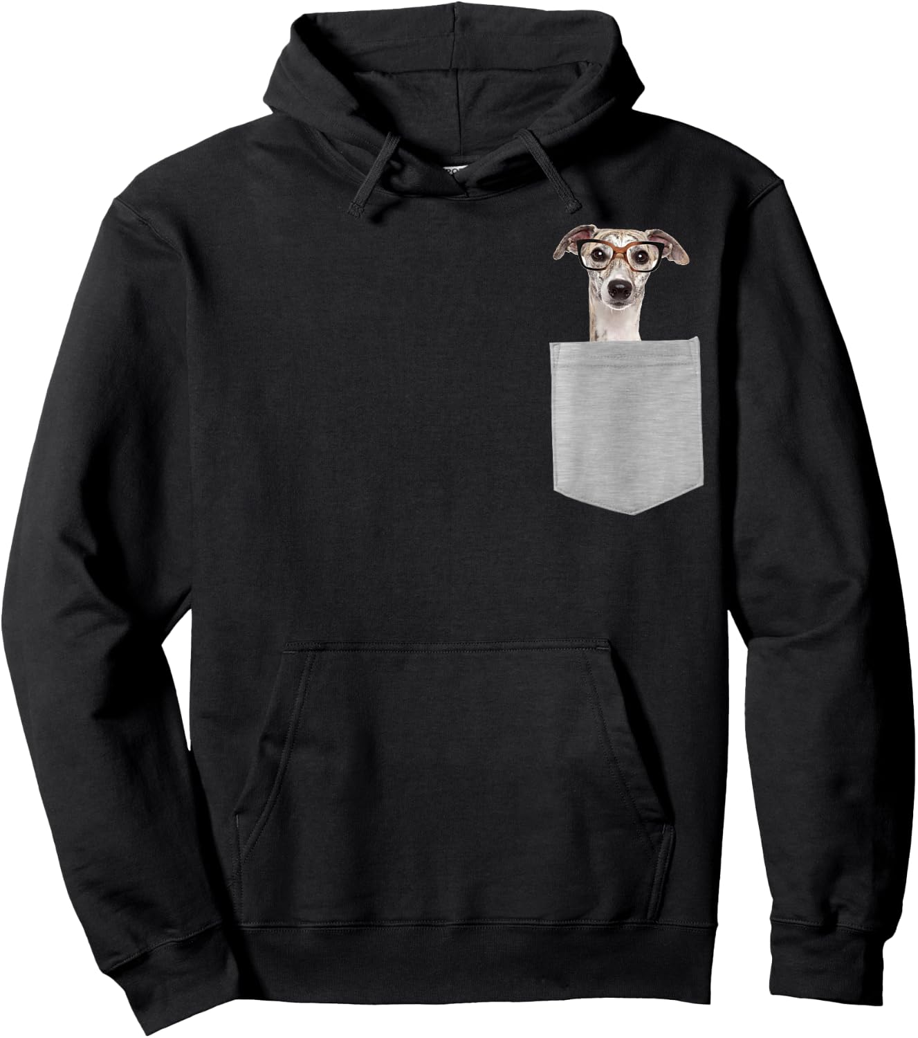 Dog in Your Pocket Greyhound with Glasses on Women Girls Kids Hoodie - Hoodie | Black