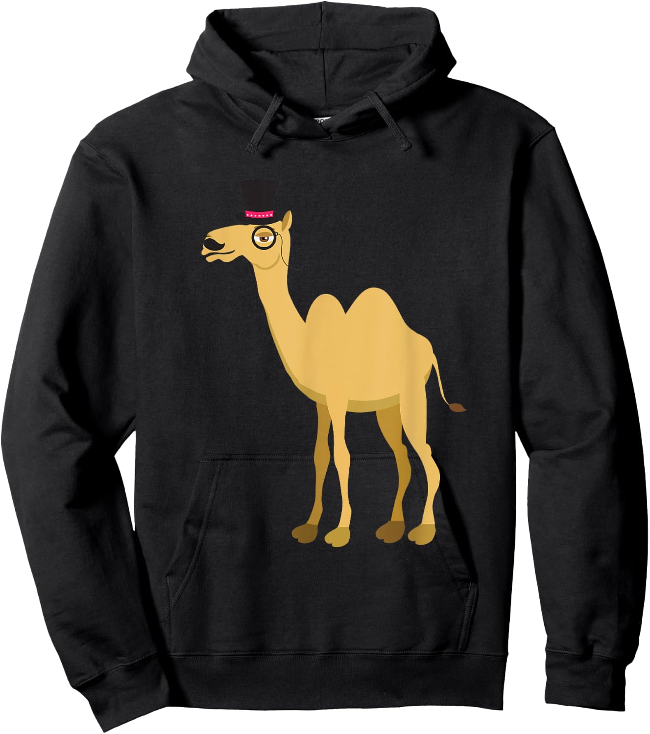Mr Camel With Curly Retro Moustache, Hat And Monocle Hoodie - Hoodie | Black