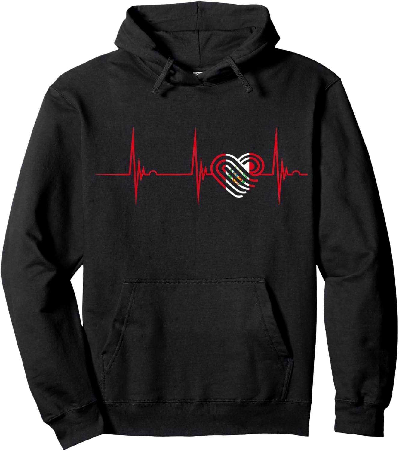 Peruvian Pride Heartbeat EKG Pulse Heart Peru Peruvian Flag Hoodie - Hoodie | Black