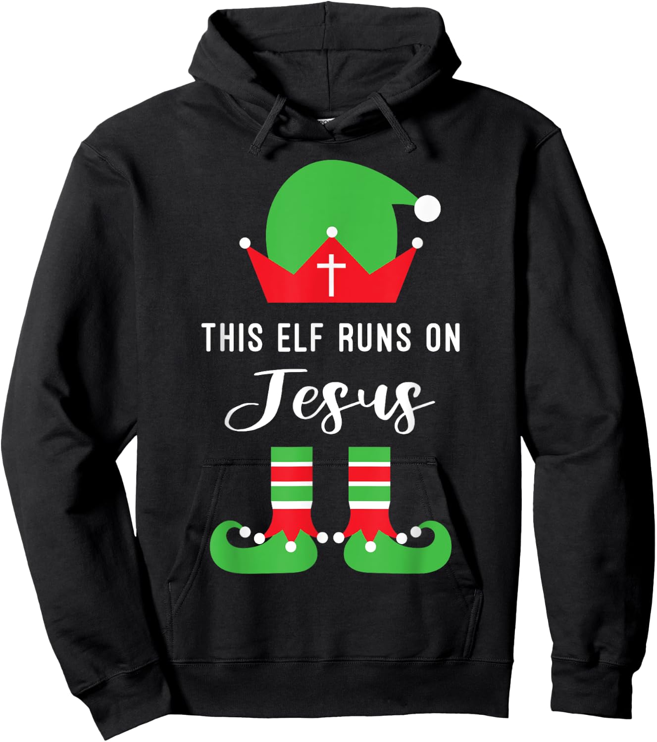 This Elf Runs On Jesus Christian Religious Christmas Hoodie - Hoodie | Black