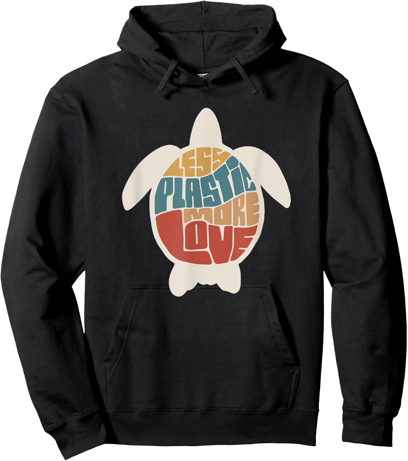 Less Plastic More Love - Retro Turtle Shirt Hoodie - Hoodie | Black