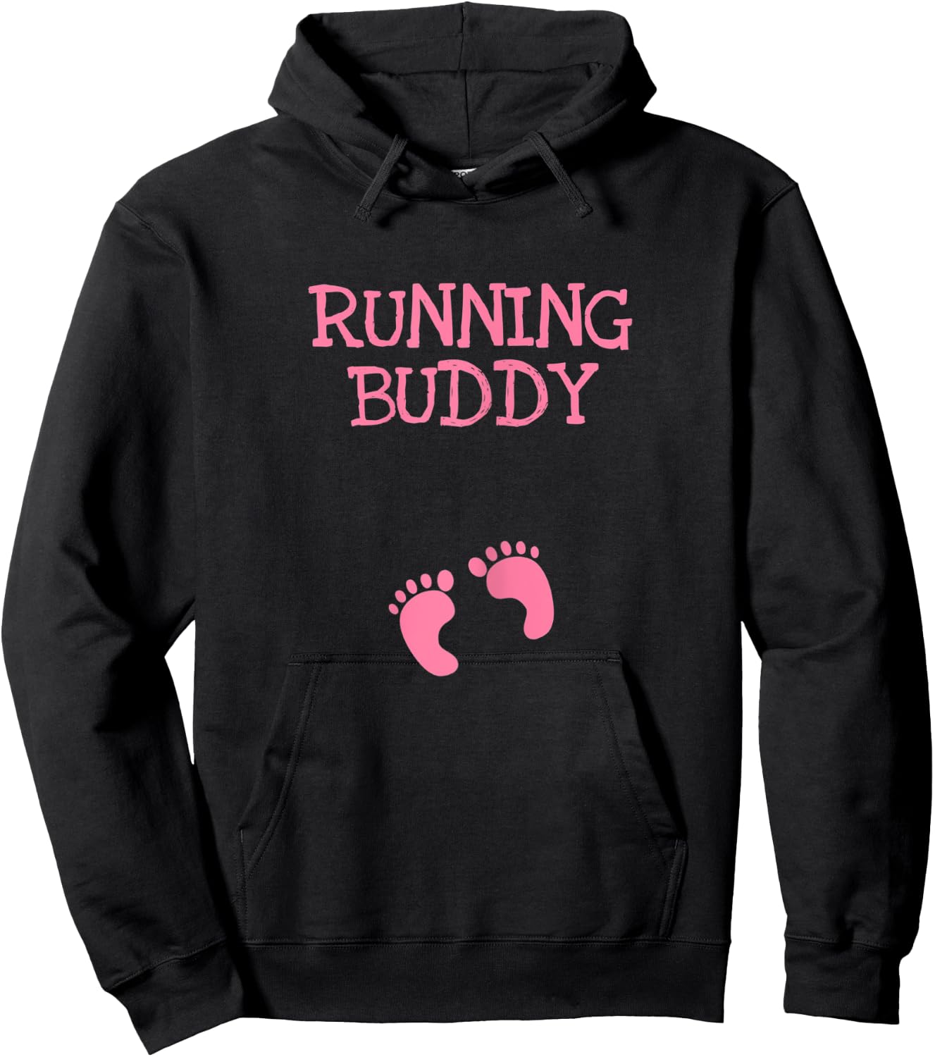 Running Buddy Funny Cute Pregnancy Announcement Pink Text Hoodie - Hoodie | Black