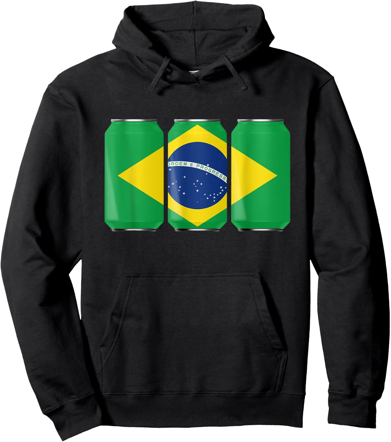 Patriotic Beer Cans Brazil w/ Brazilian Flag Men Hoodie - Hoodie | Black