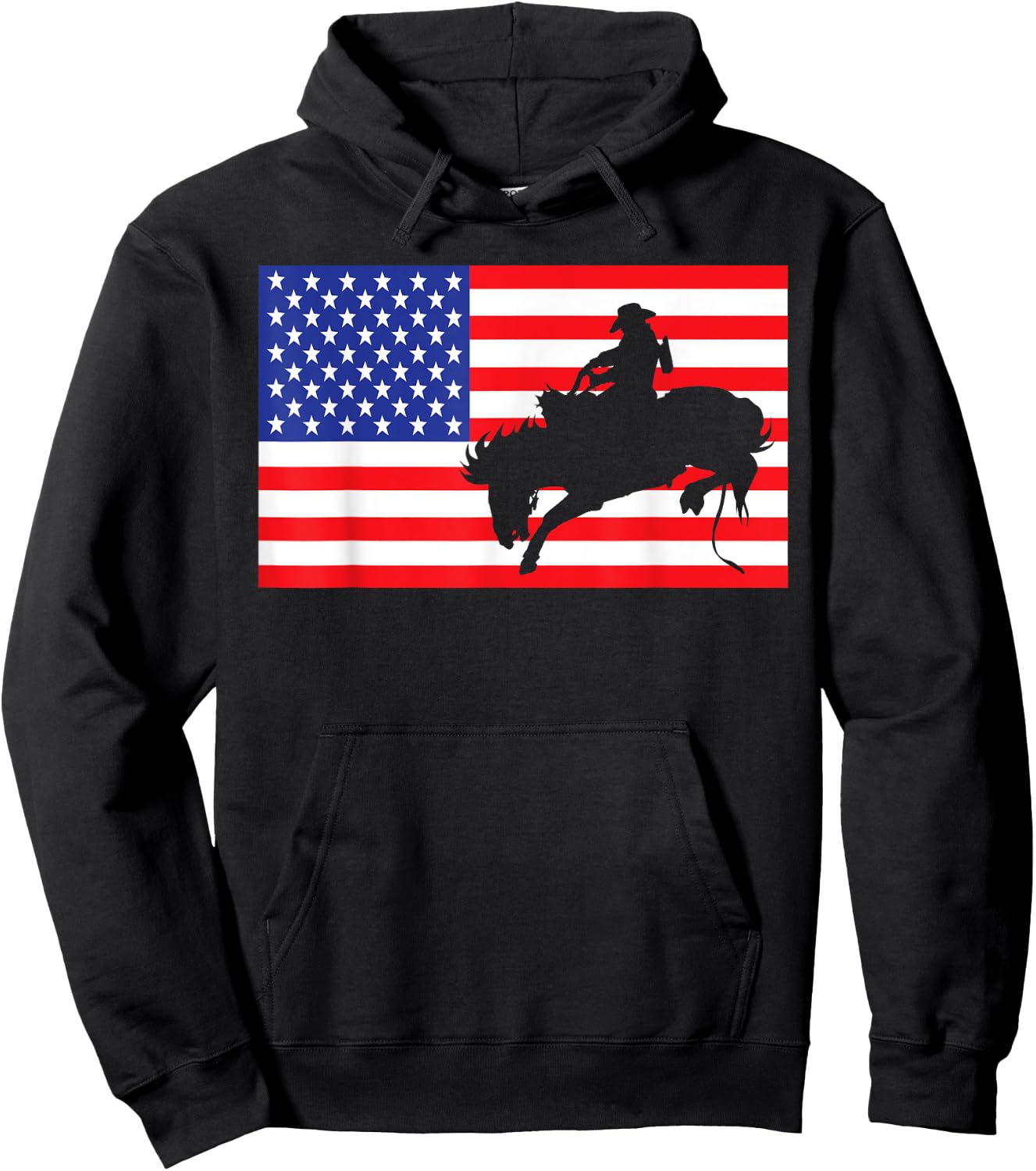 Rodeo USA American Flag Bull Rider Cow Cowboys 4th Of July Hoodie - Hoodie | Black
