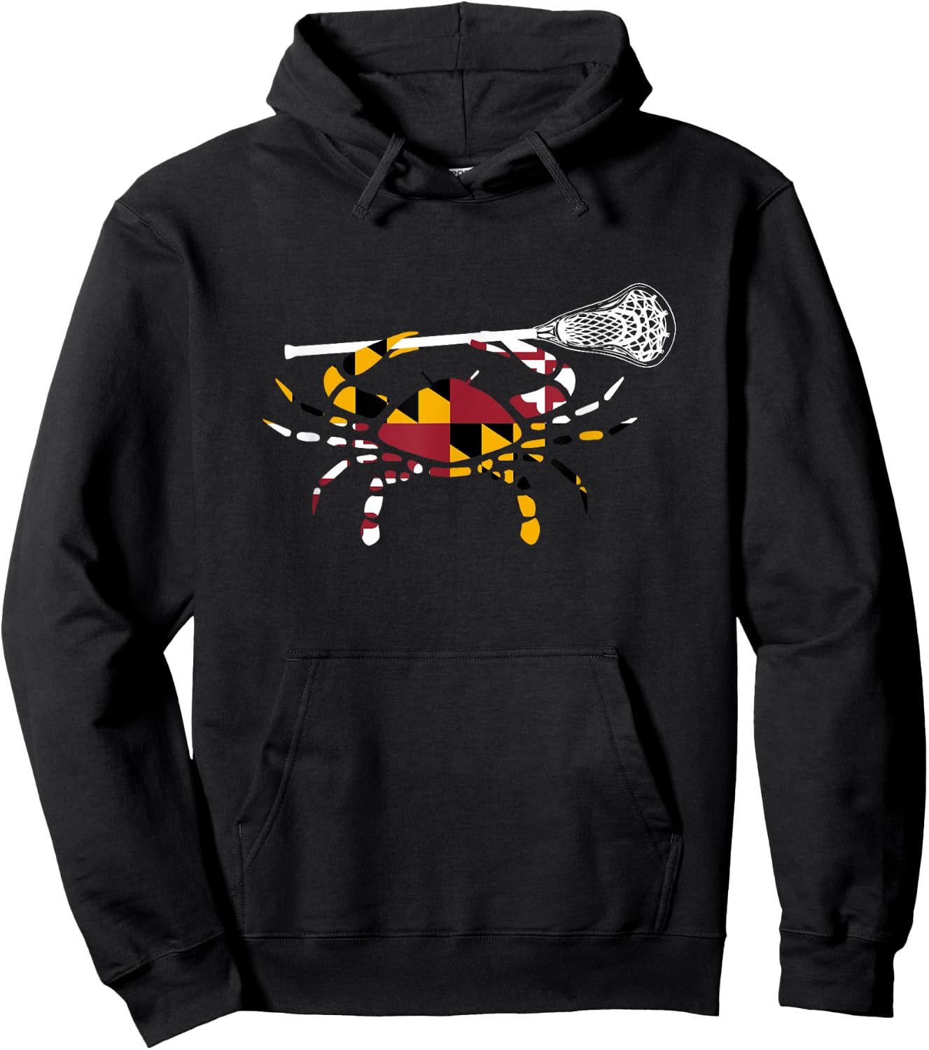 Maryland Crab Holding Lacrosse Stick Boys Girls LAX Shirt Hoodie - Hoodie | Black