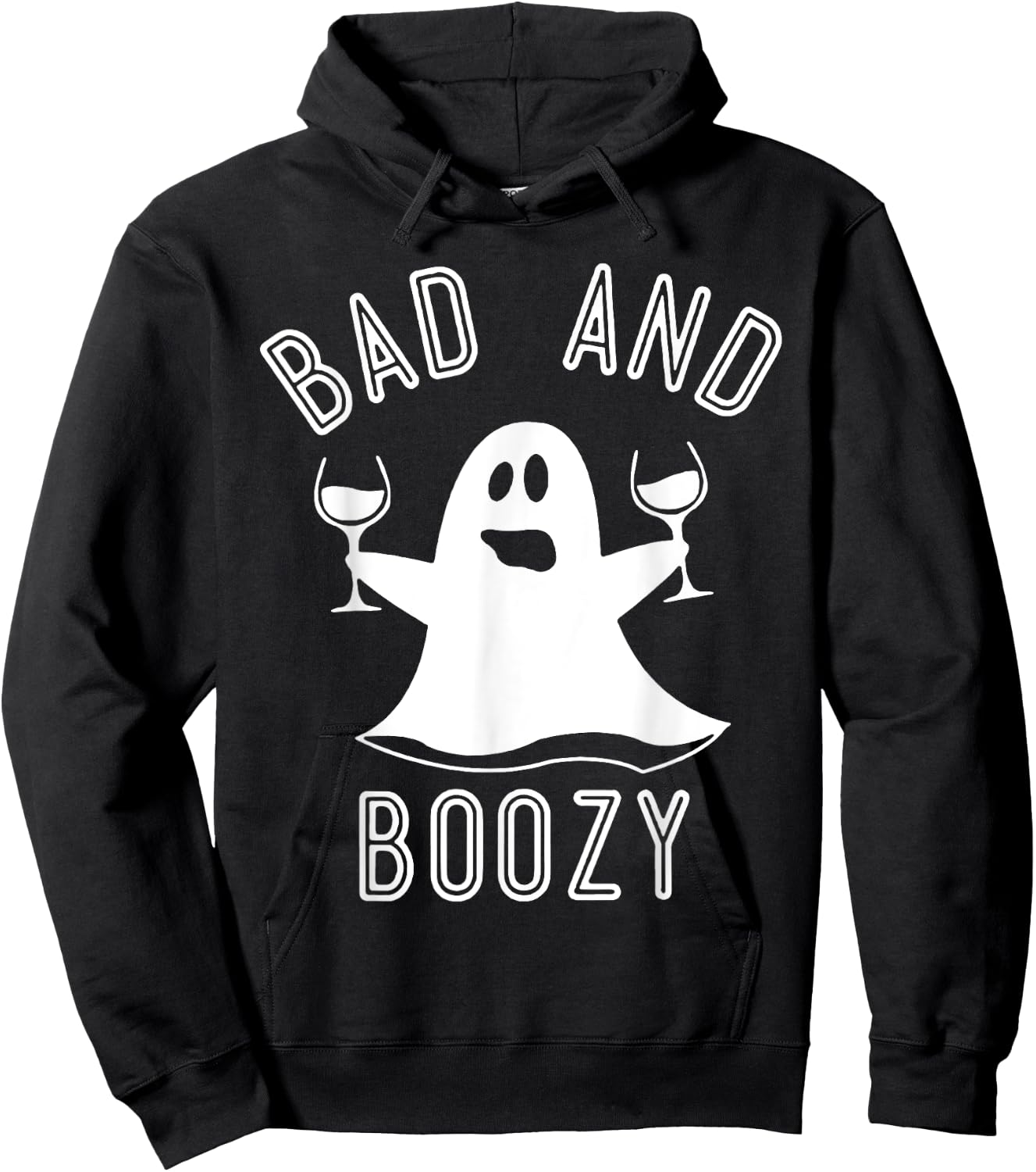 Bad And Boozy Ghost Drinks Wine Halloween Shirt Hoodie - Hoodie | Black