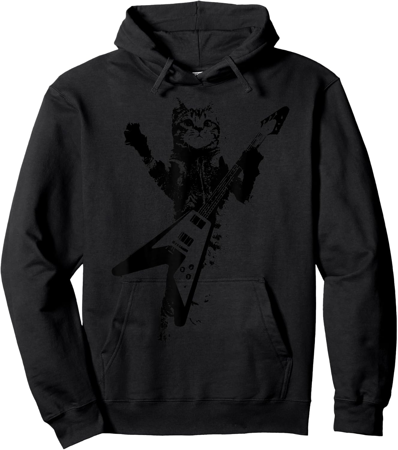 Cat Playing Flying V Guitar Musician Cat Lover Men Women Hoodie - Hoodie | Black
