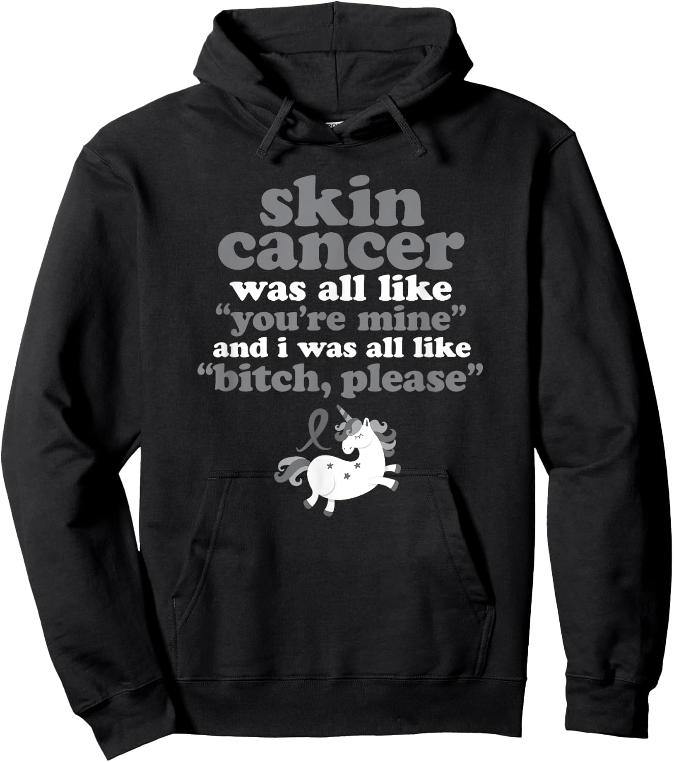 Inspirational Fighting Skin Cancer Quote Funny Unicorn Gift Hoodie - Hoodie | Black