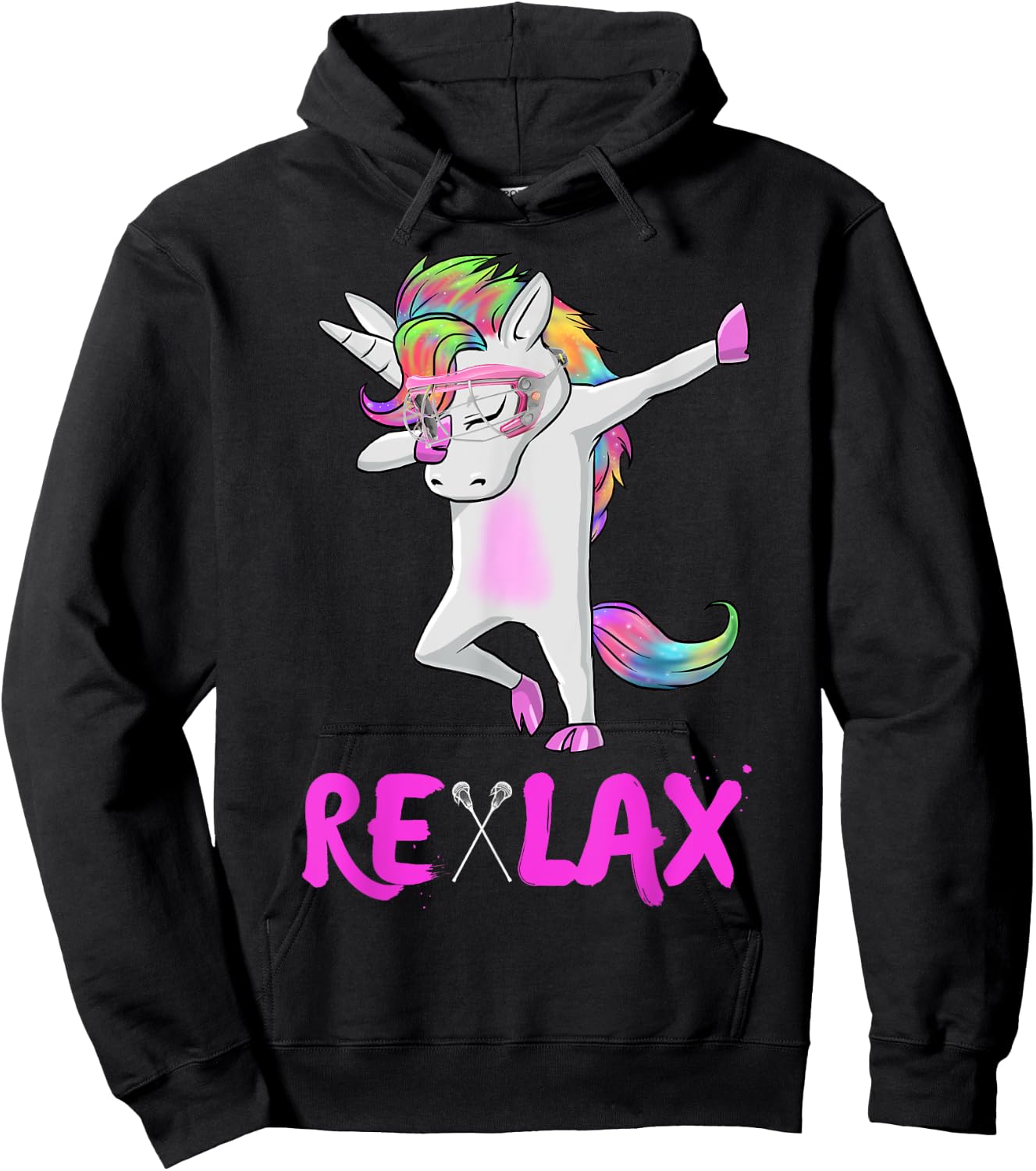 reLAX unicorn dab youth lacrosse Lacrosse funny Hoodie - Hoodie | Black