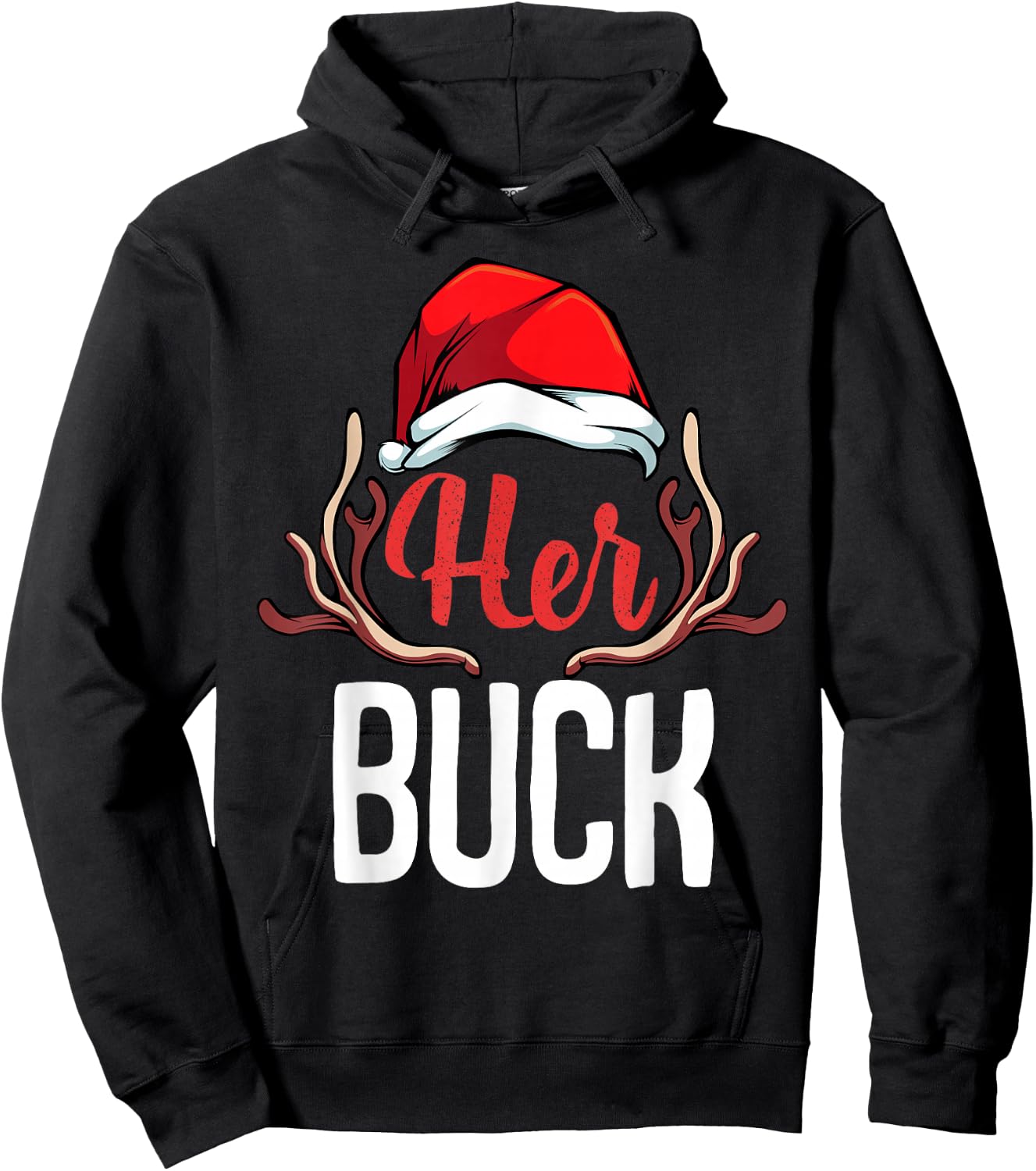 Her Buck His Doe Couples Matching Merry Christmas Saying Hoodie - Hoodie | Black