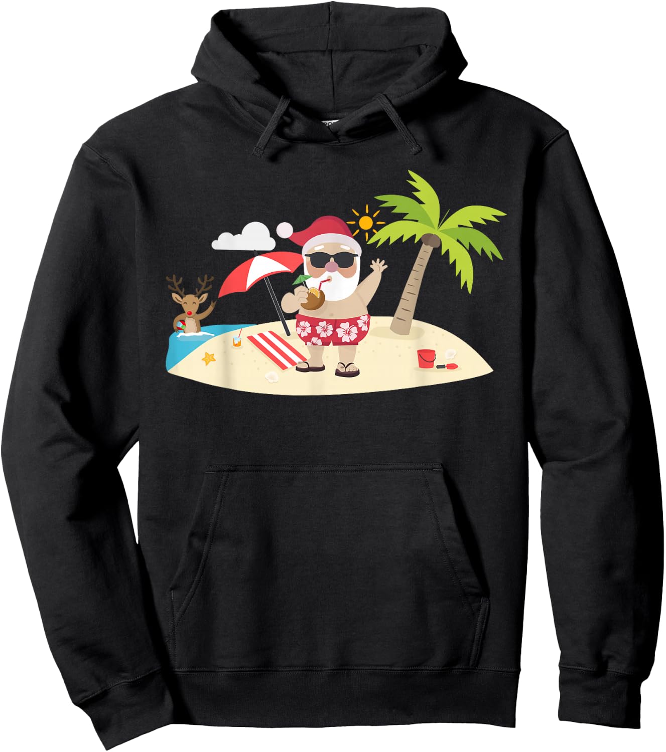 Santa Claus Surfing Hawaiian Hoodie - Hoodie | Black