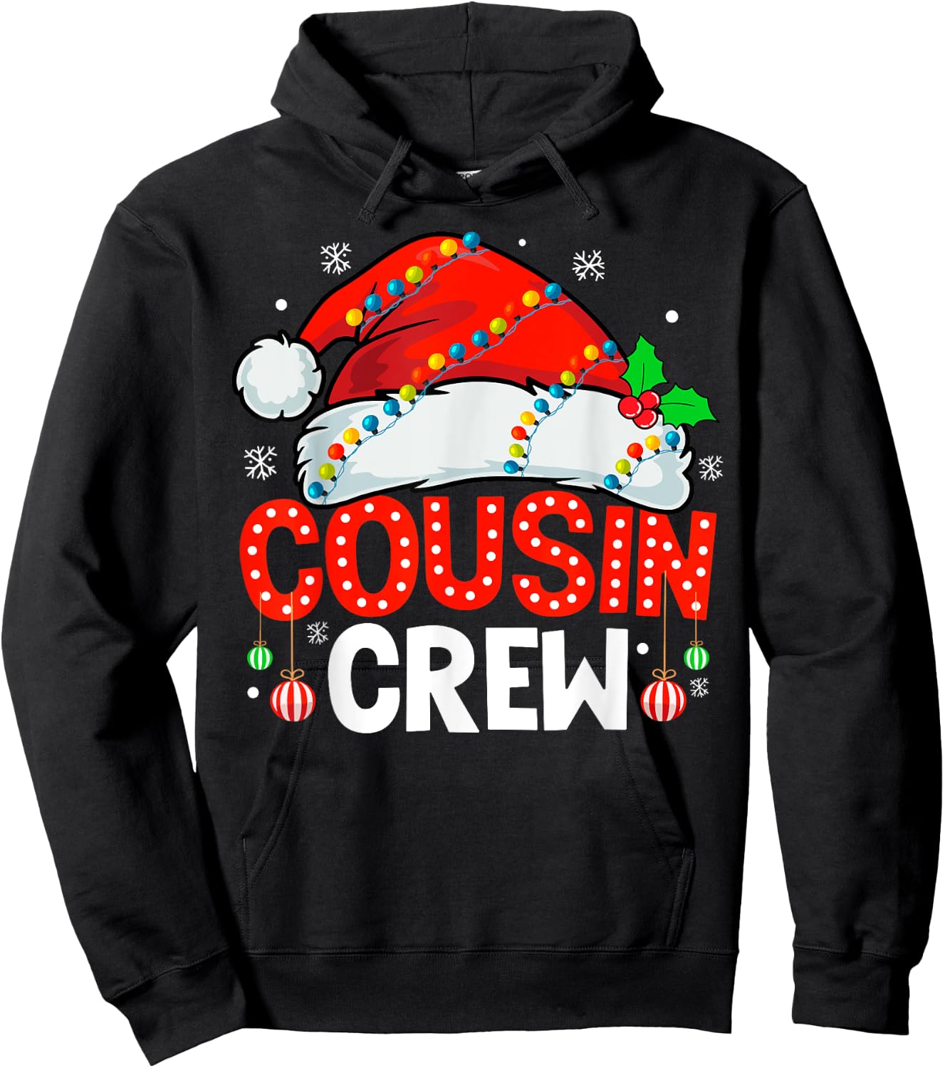 Cousin Crew Christmas Xmas Lights Family Matching Santa Hat Hoodie - Hoodie | Black