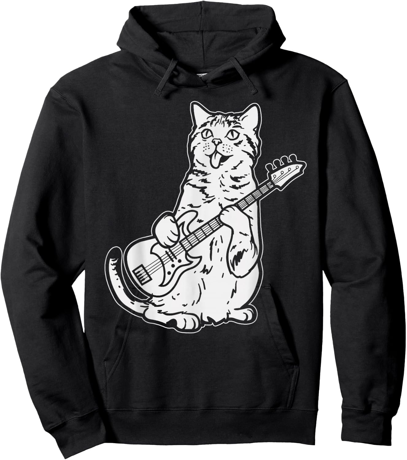 Cat Playing Bass Guitar Musician Animal Pet Music Lover Gift Hoodie - Hoodie | Black