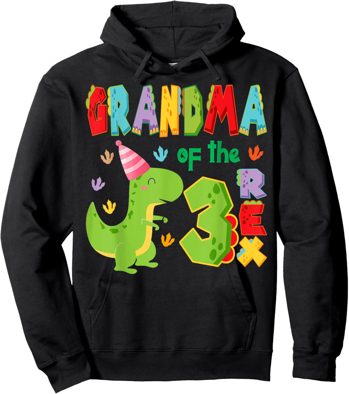 Grandma of The Three Rex Birthday Boy 3Rd Bday Dinosaur Hoodie - Hoodie | Black