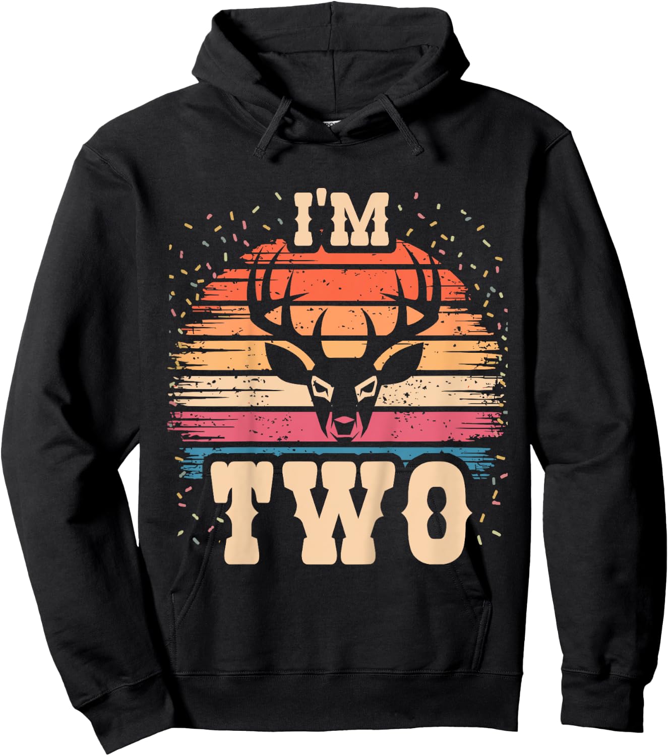 Kids Elk 2 Year Old Birthday Boy Girl 2nd Deer Birthday Hoodie - Hoodie | Black