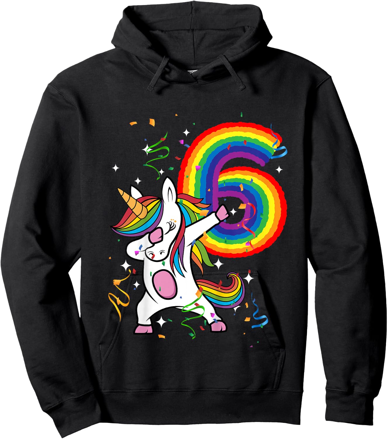 Birthday Rainbow Dabbing Unicorn 6 Years Old Girls Shirt Hoodie - Hoodie | Black