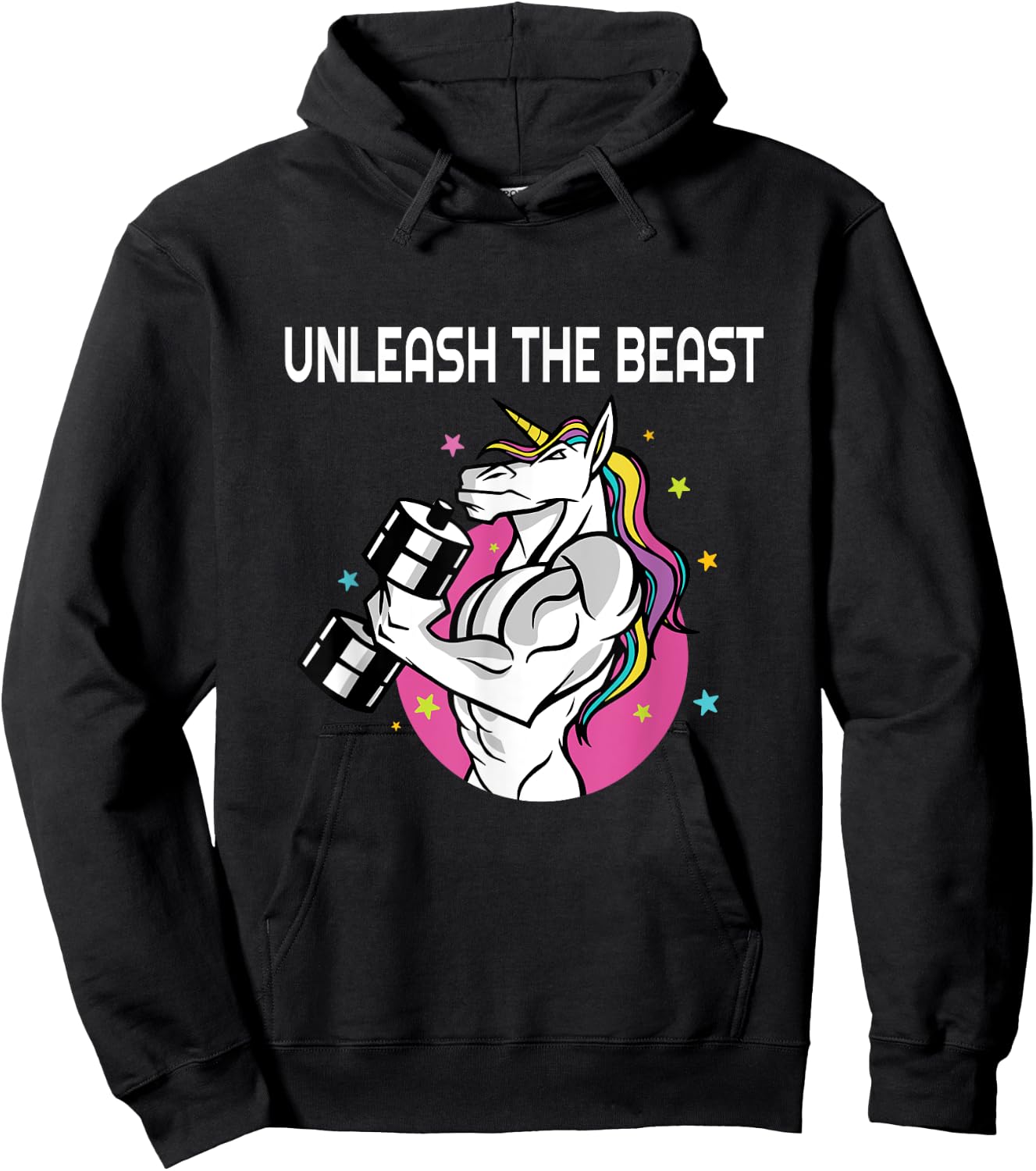 Unleash The Beast - Unicorn Gym Rat Magic Sparkle Muscles Hoodie - Hoodie | Black