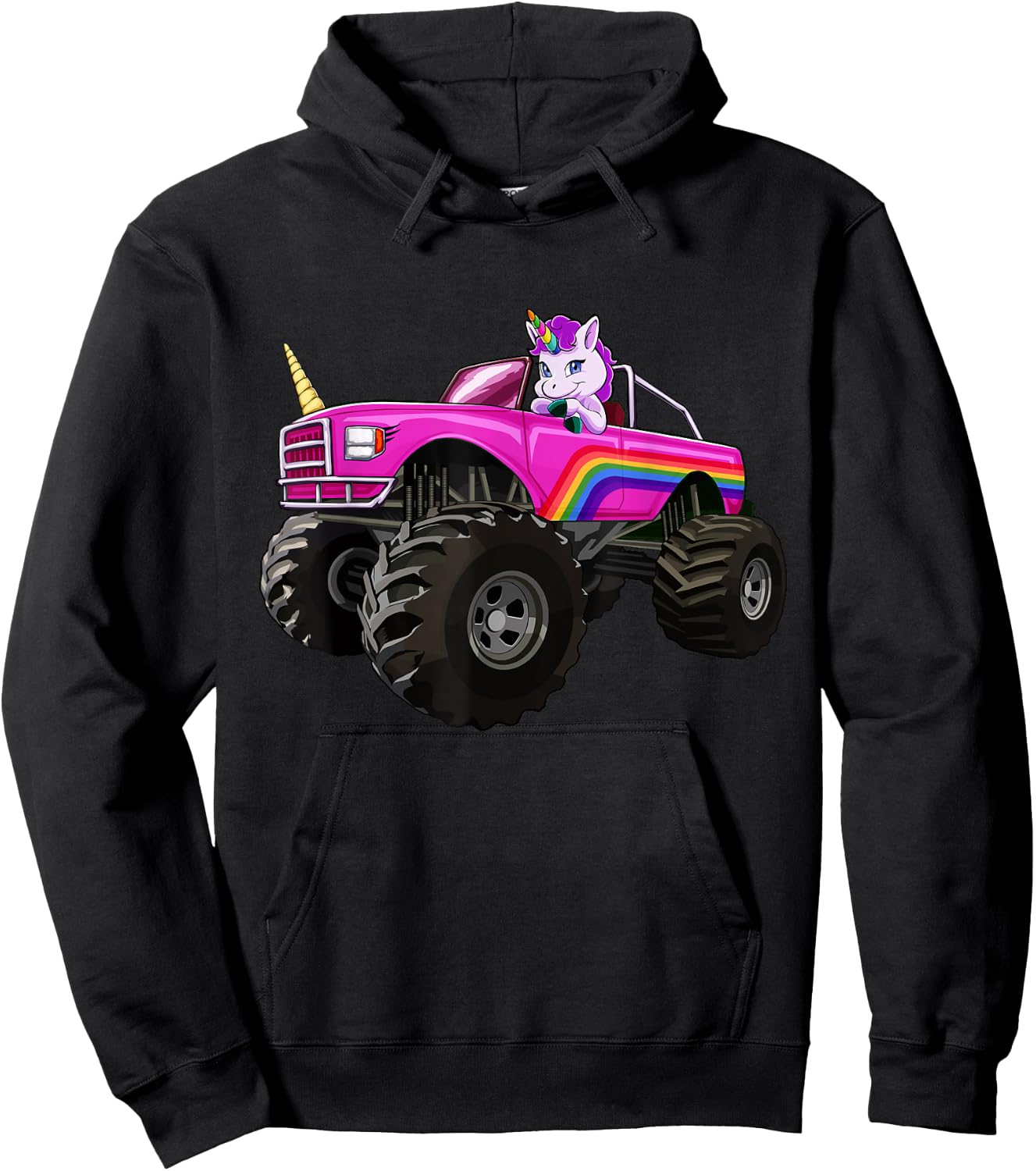 Monster Truck Unicorn T Shirt Women Kids Girl Party Gift Hoodie - Hoodie | Black